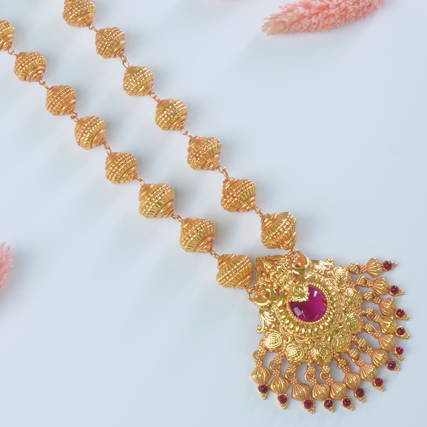 Regal Gheru Gold Plated Chain Haar Laxmi Peacock Pendant