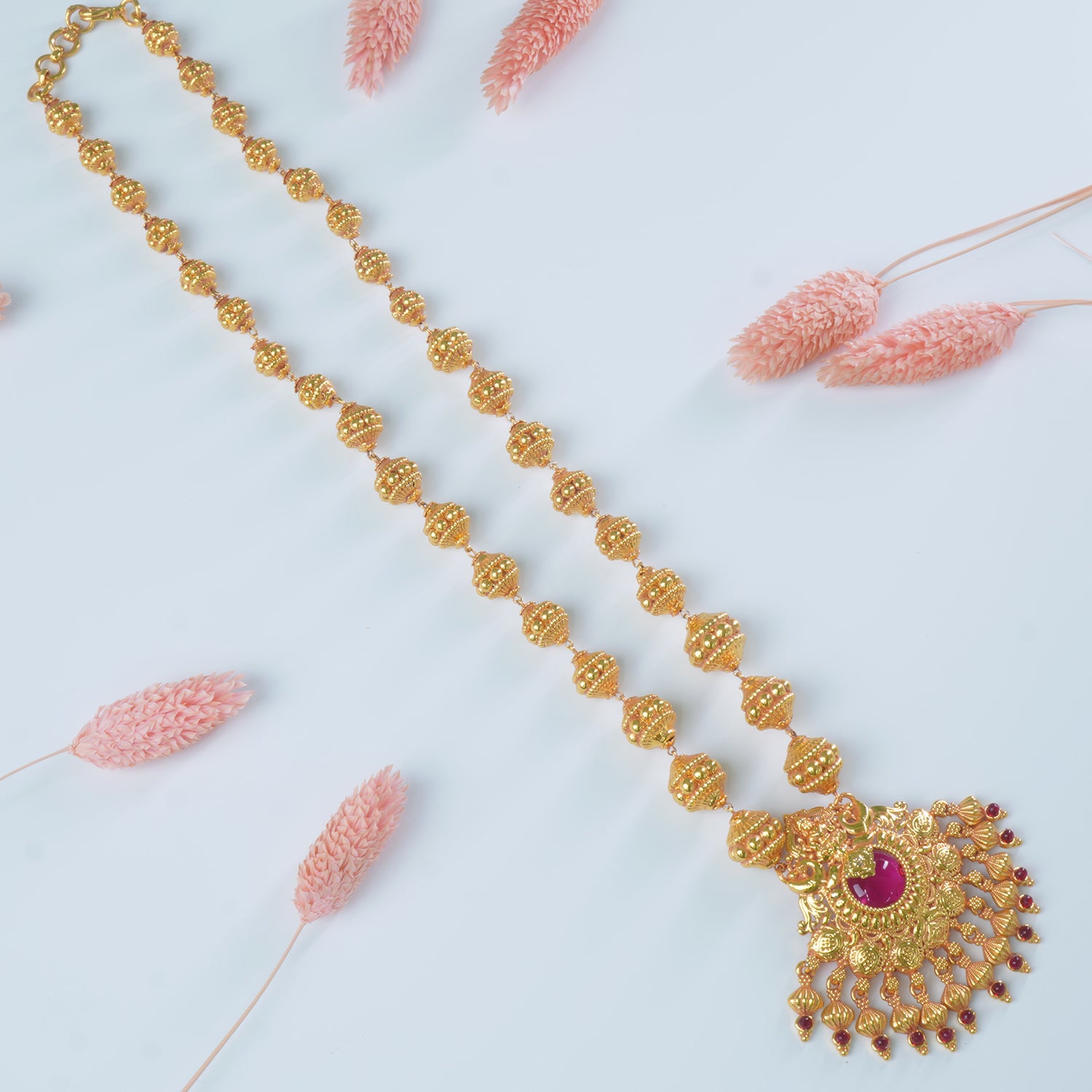 Regal Gheru Gold Plated Chain Haar Laxmi Peacock Pendant Design