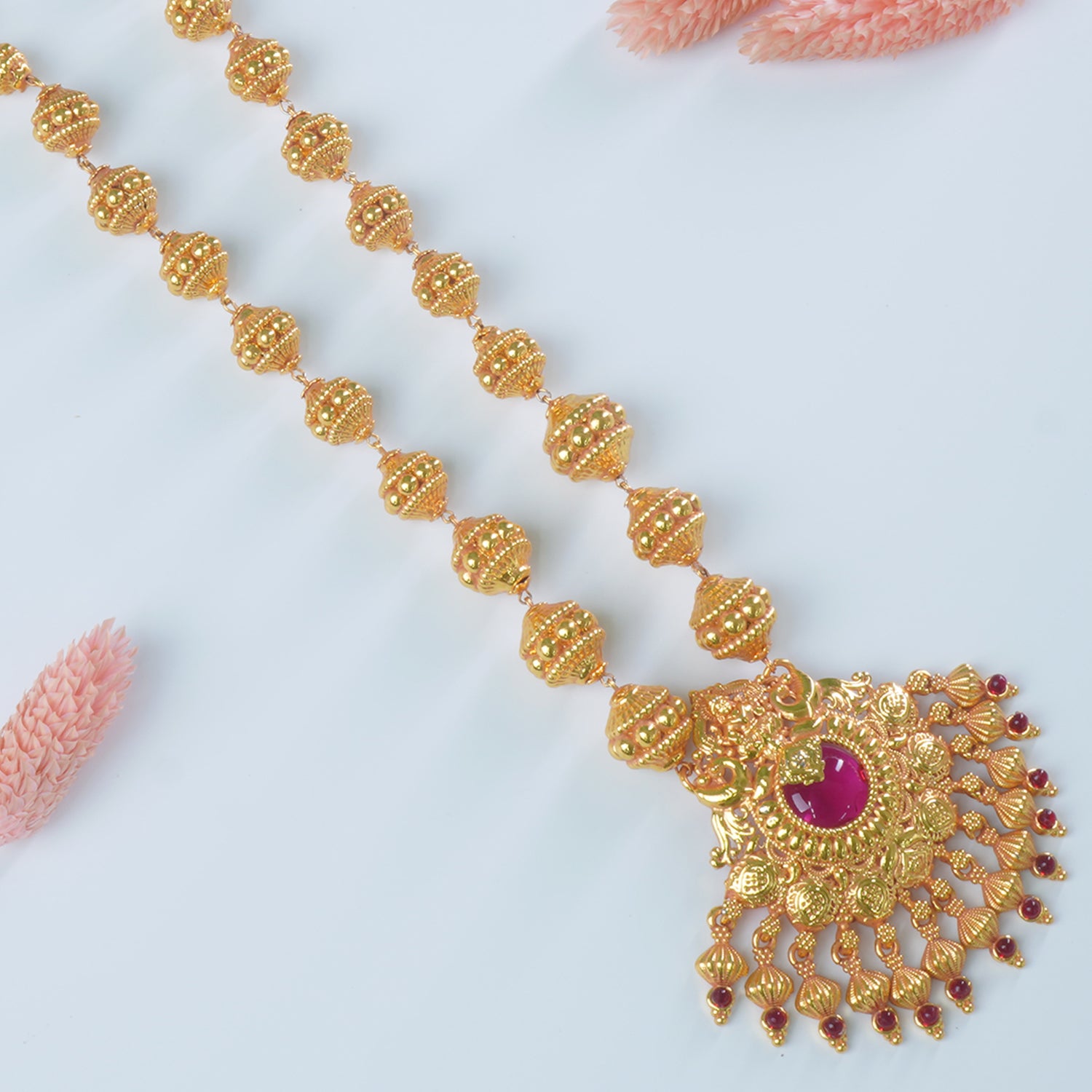 Regal Gheru Gold Plated Chain Haar Laxmi Peacock Pendant Design