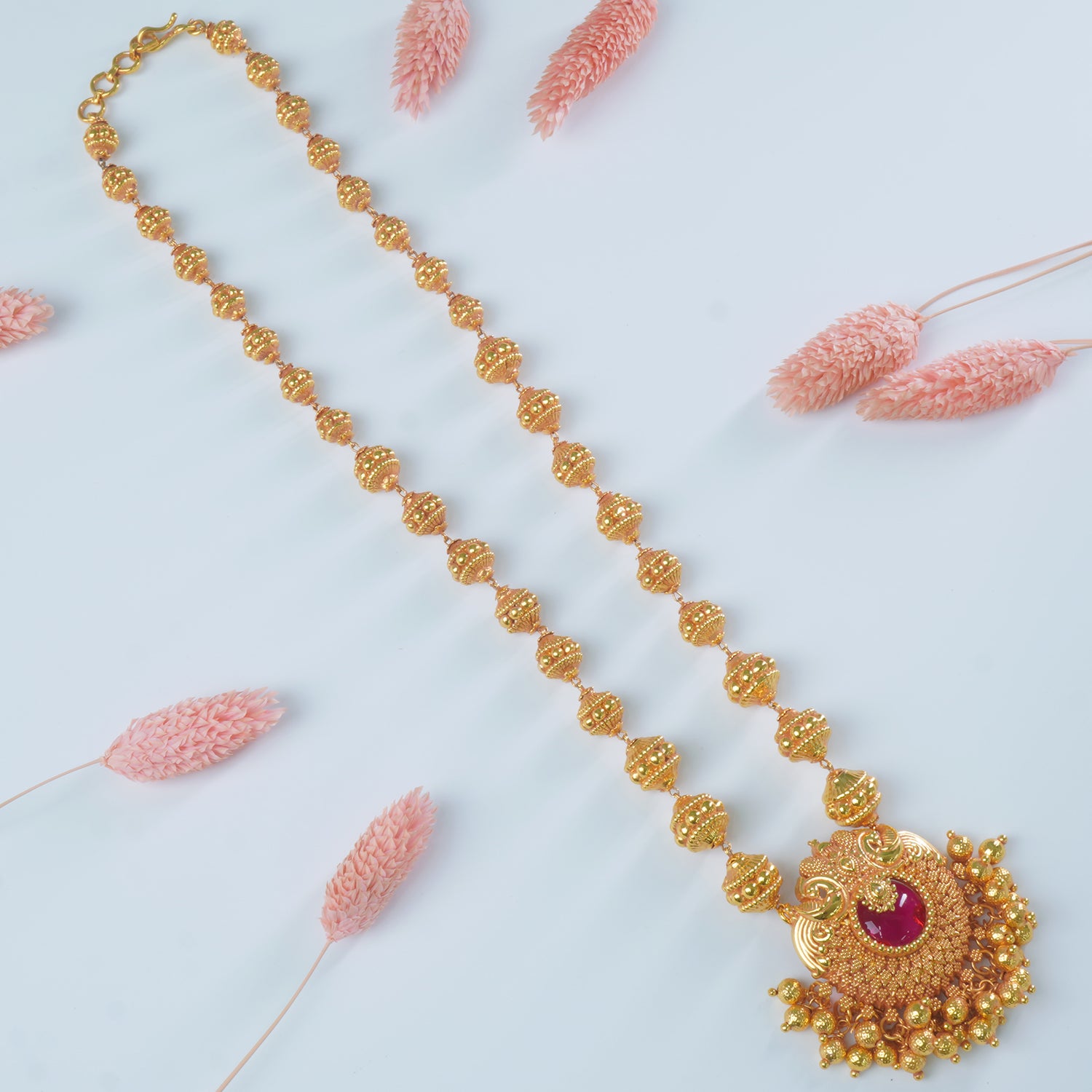 Regal Gheru Gold Plated Chain Haar Peacock Pendant
