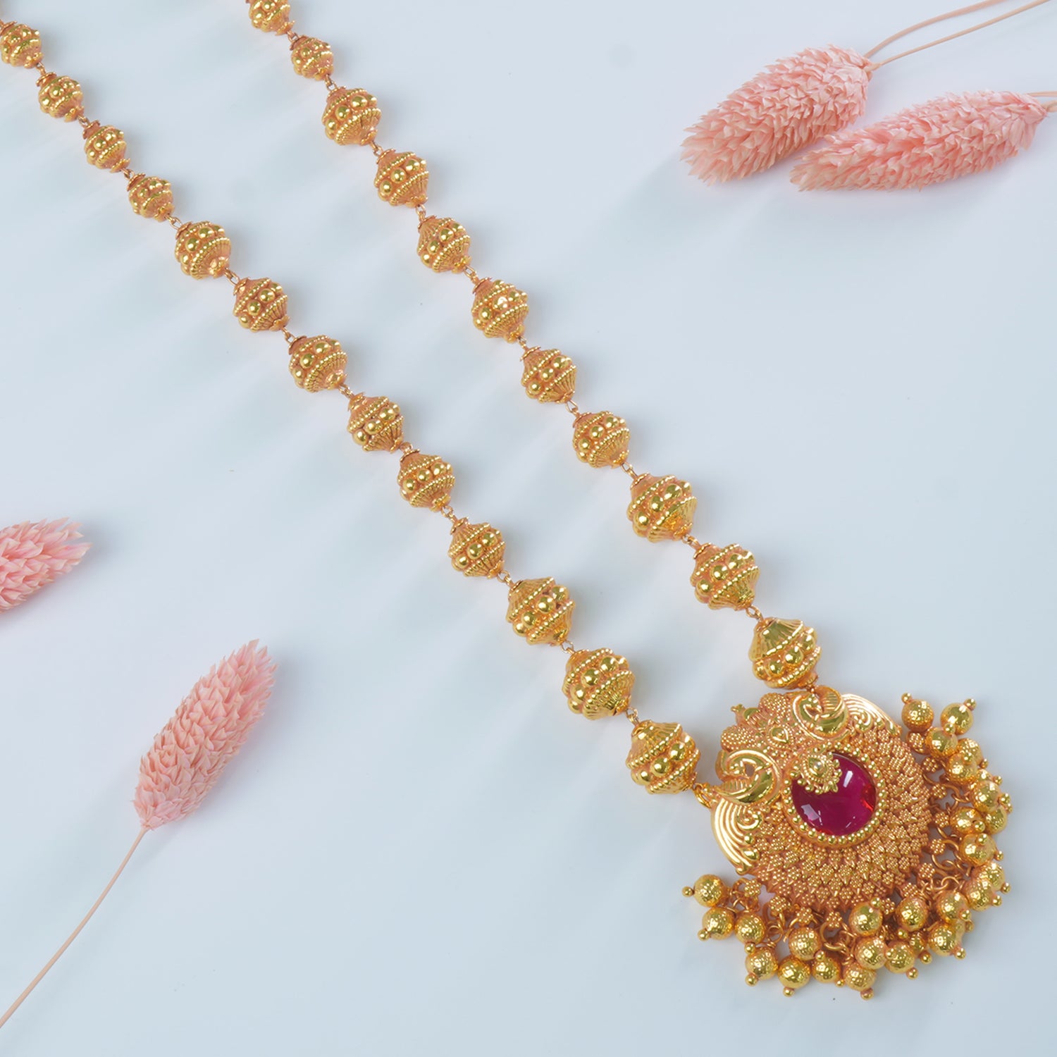 Regal Gheru Gold Plated Chain Haar Peacock Pendant
