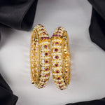 moti bangles with pearls and red stone