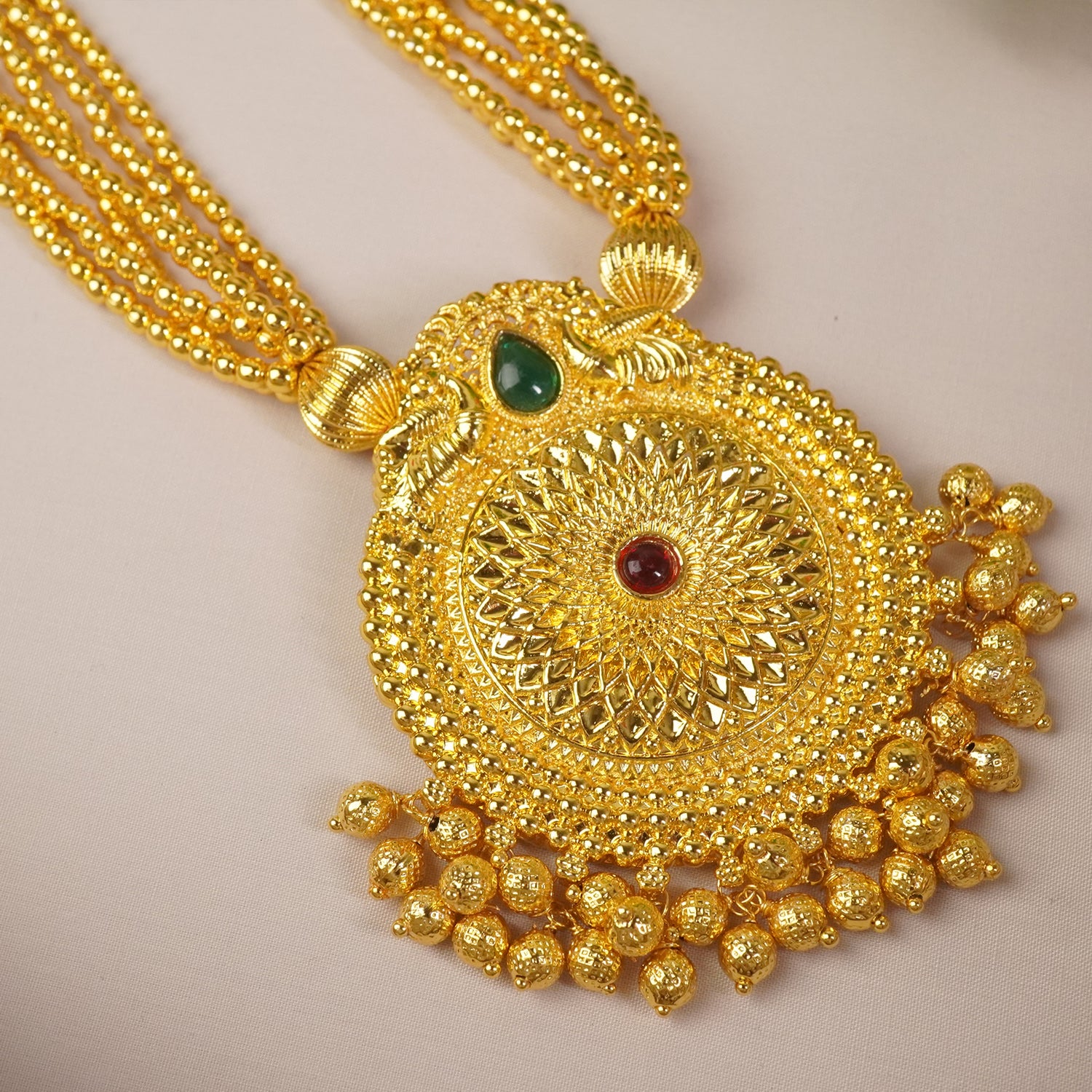 Long Kolhapuri Thushi Necklace With Gold Look-a-like Pendant