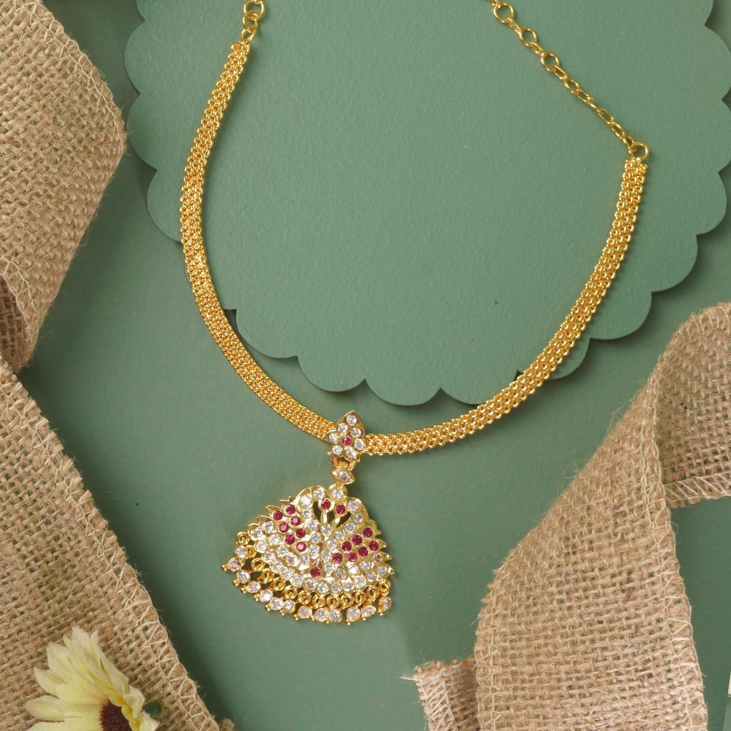 Premium Chain Karwari Haar With Hand Set Stone Studded Pendant