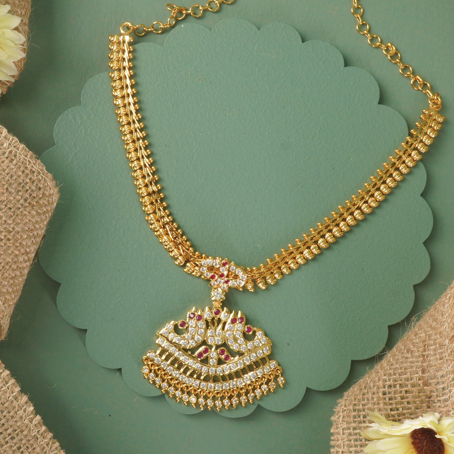 Premium Koyri Chain Karwari Haar With Hand Set Stone Studded Pendant