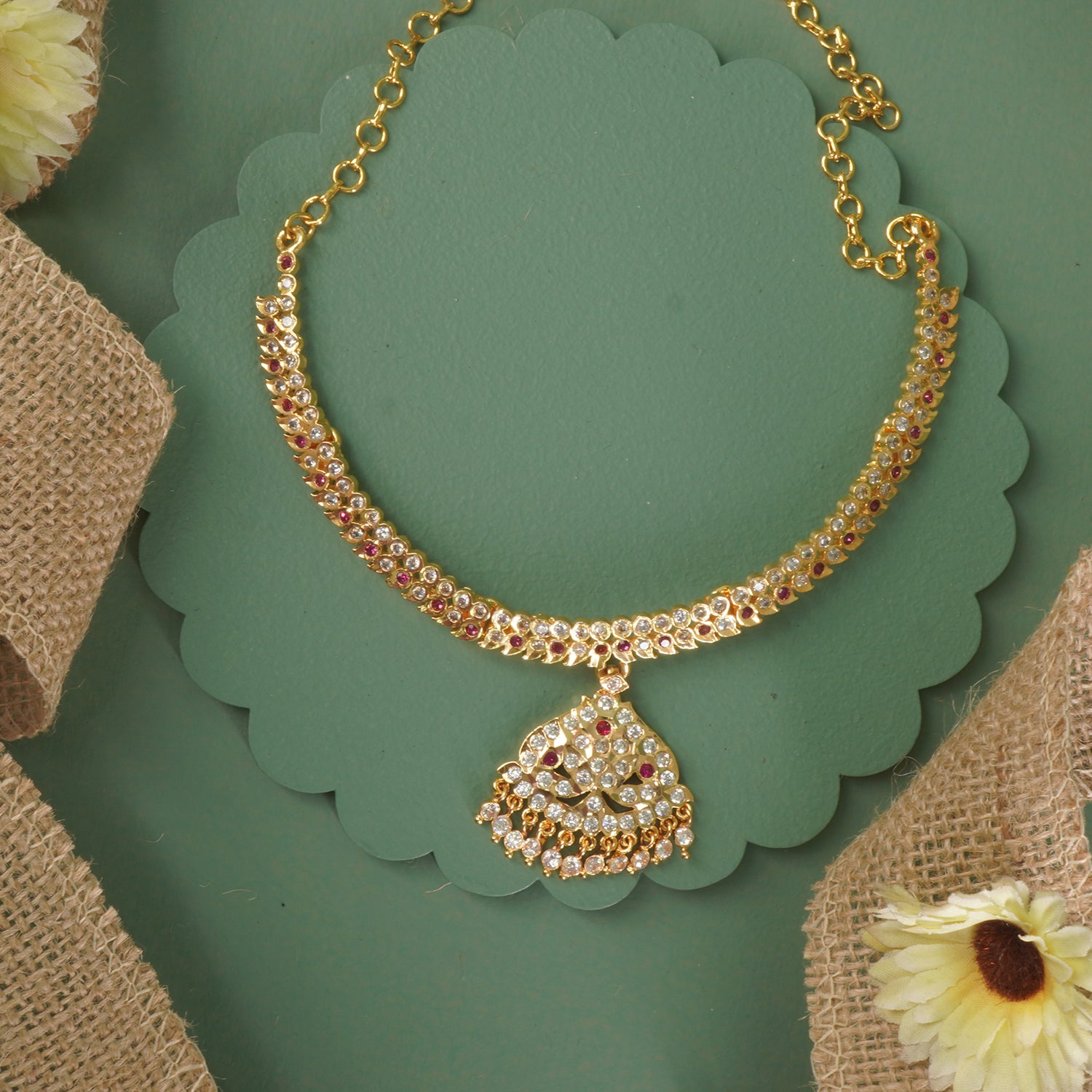 Premium Karwari Haar With Hand Set Stone Studded Pendant