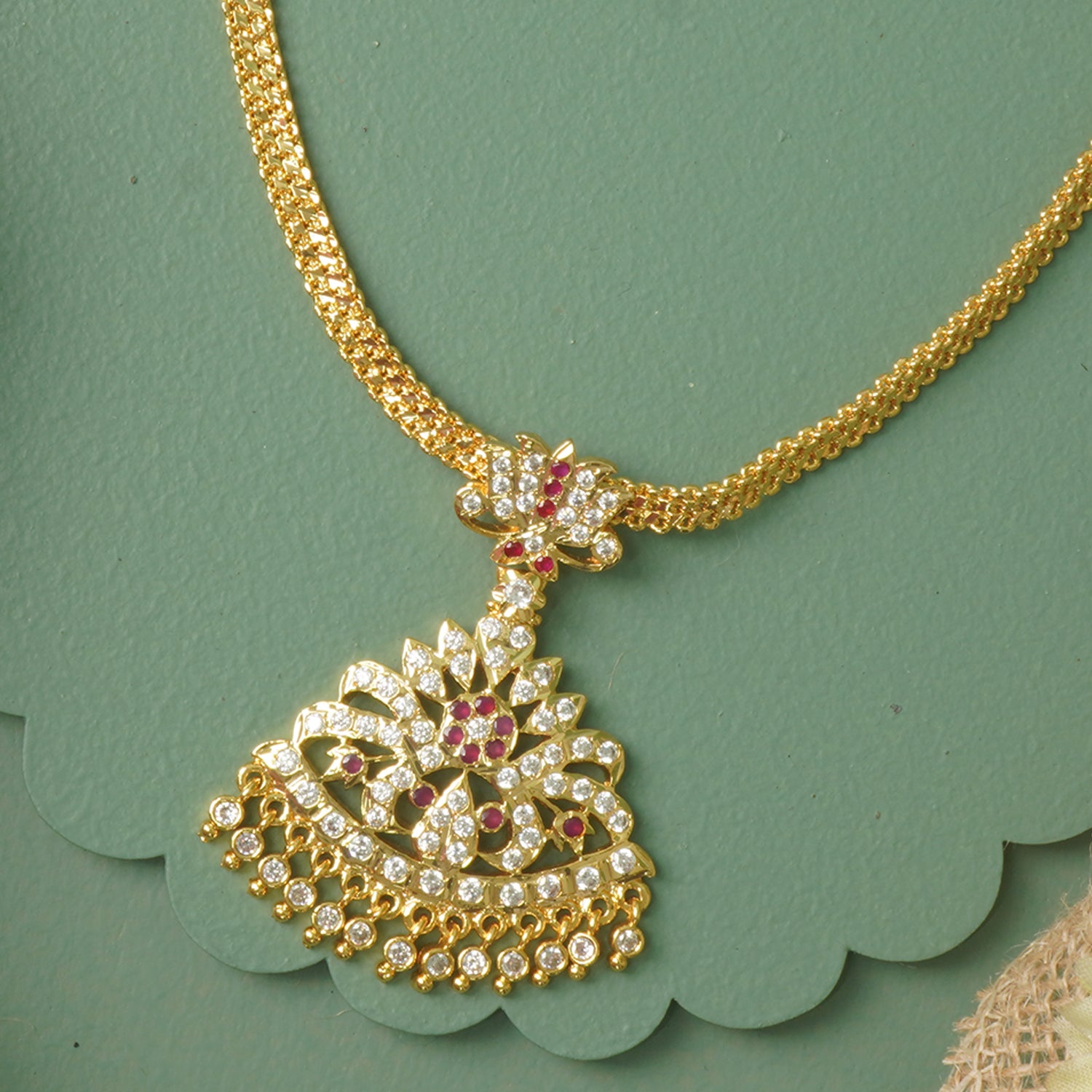 Premium Gold Plated Chain Karwari Haar With Hand Set Stone Studded Pendant