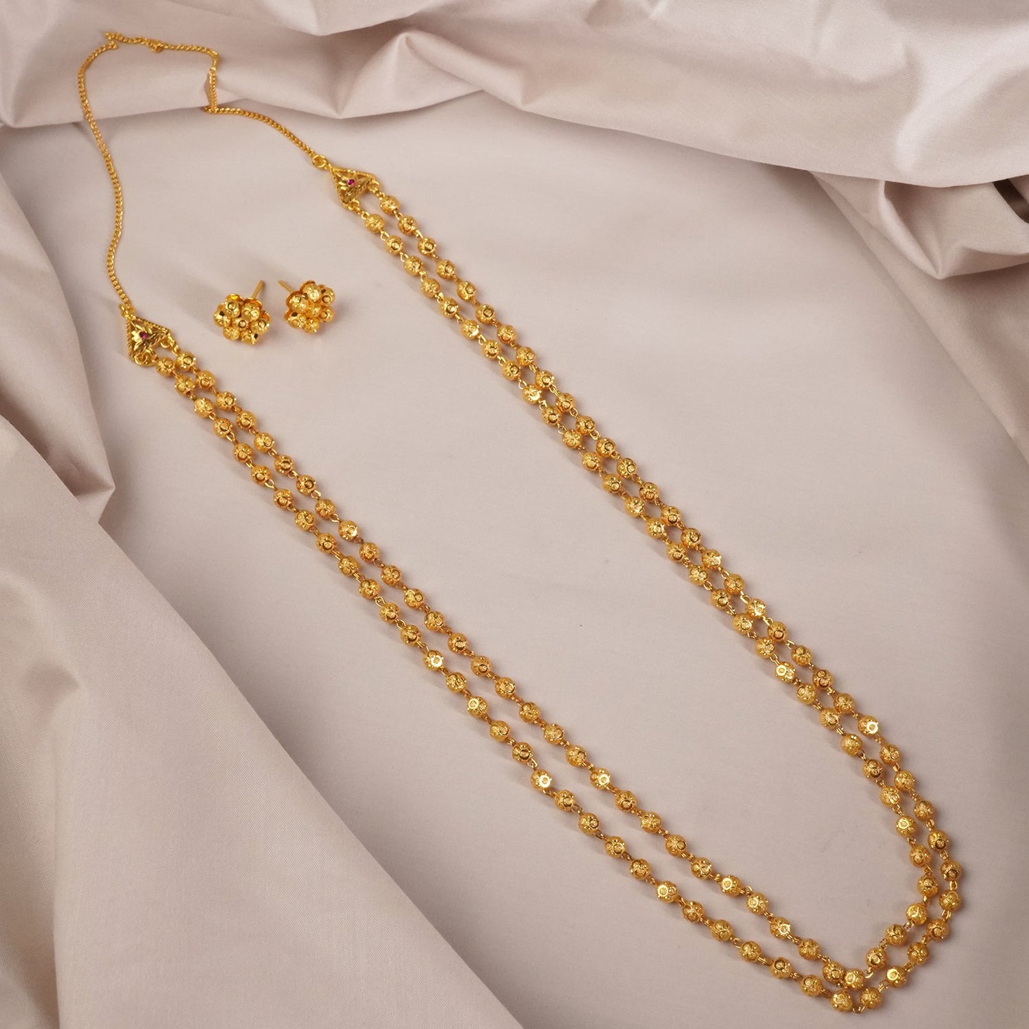 Kolhapuri 2 Line DotMani Mala With Earrings