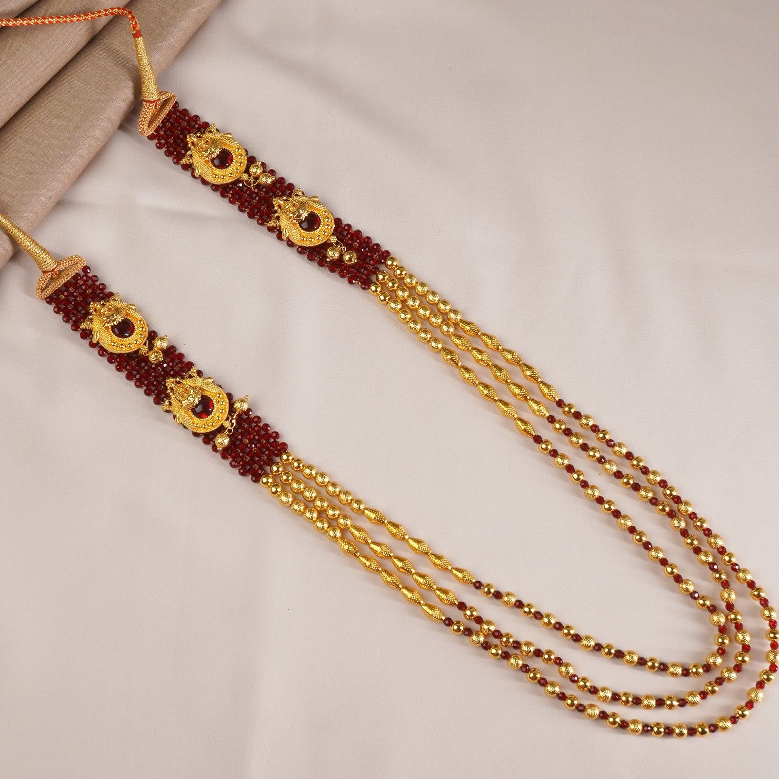 Kolhapuri Three Layer Necklace Design Gold Plated Red