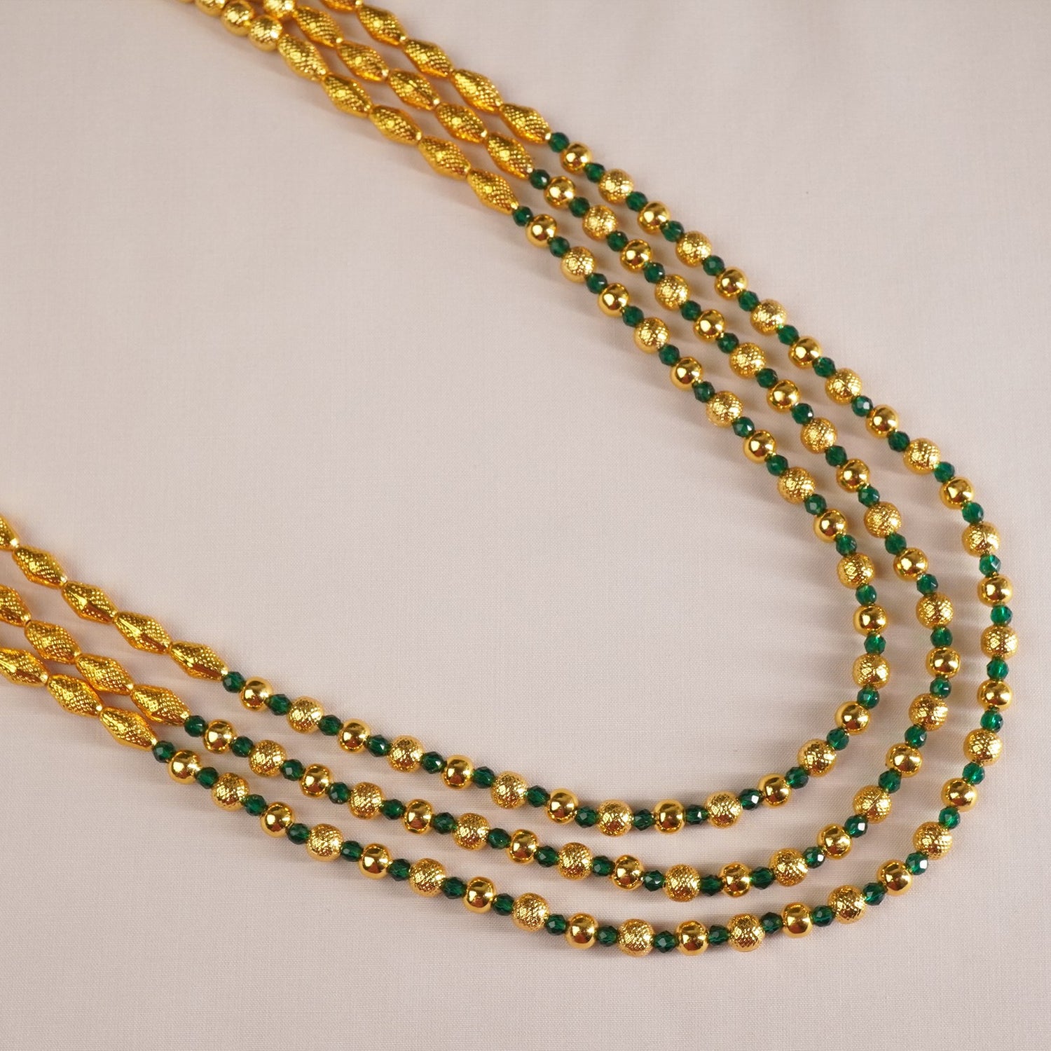 Kolhapuri Three Layer Necklace Design Gold Plated Green