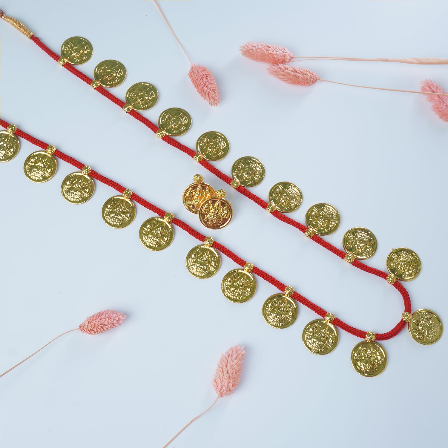 Long Laxmi Putli Haar With Earrings Red