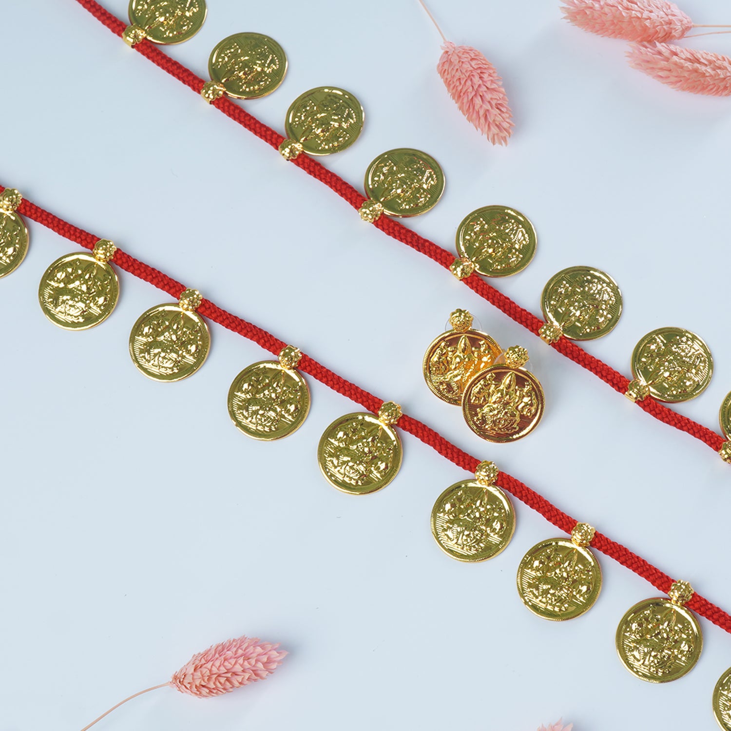 Long Laxmi Putli Haar With Earrings Red