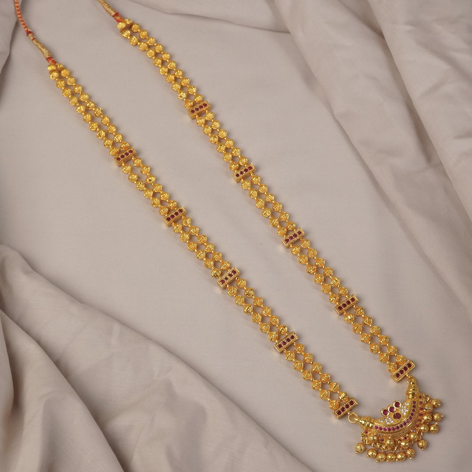 Traditional Long Necklace Design With Handset Karwari Pendant