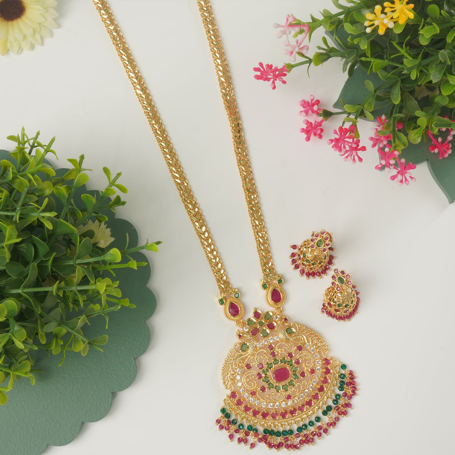 Premium Long Chain Karwari Haar With Matching Zhumki