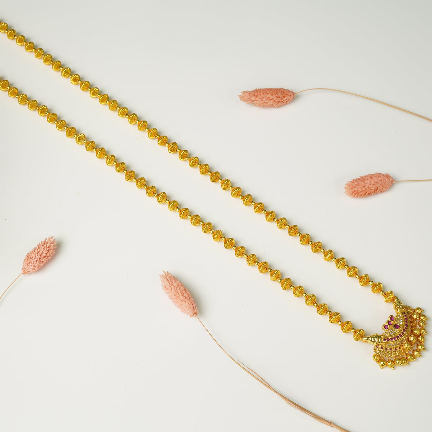 Long Javmala With HandSet Karawari Boat Pendant - Traditional Maharashtrian Long Necklace