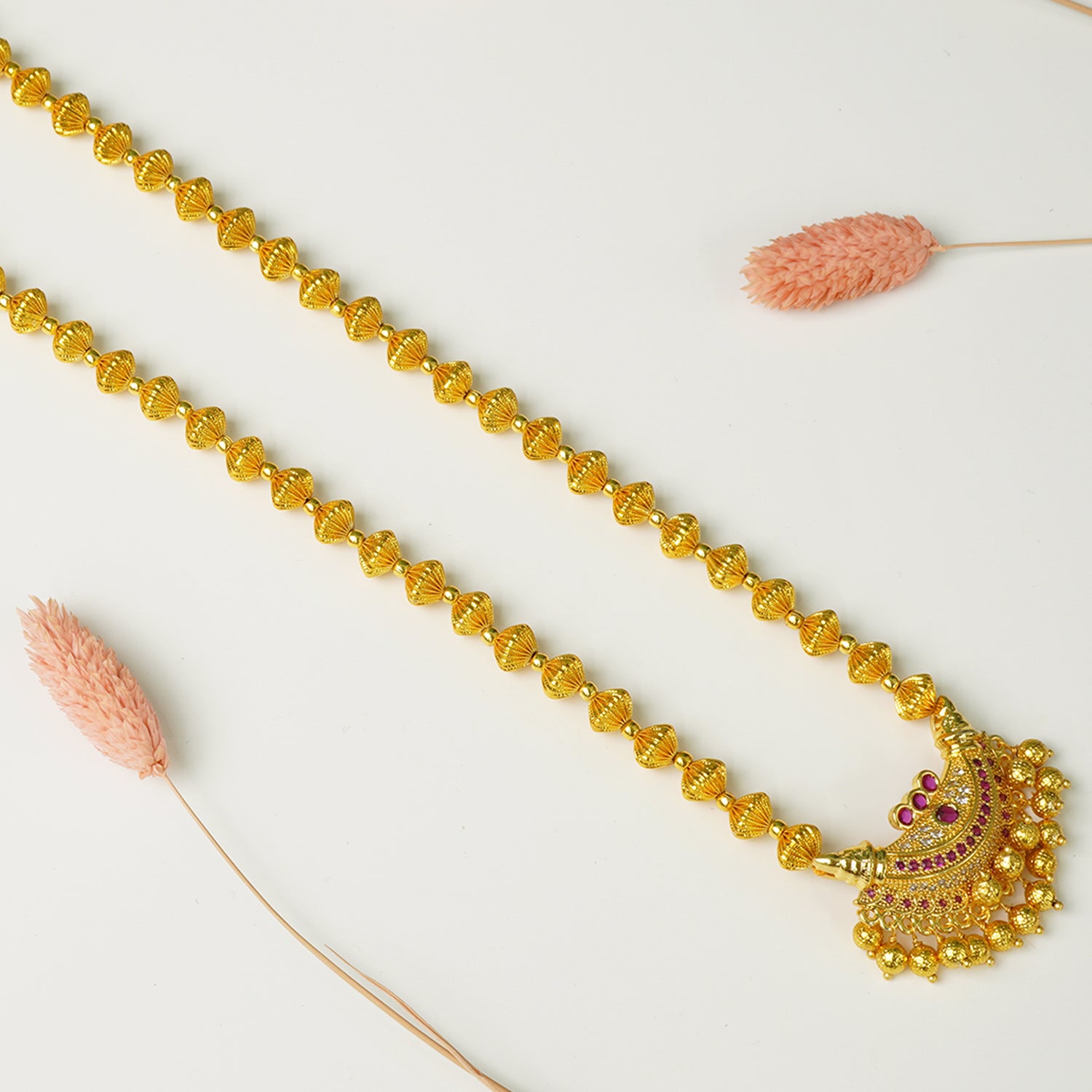 Long Javmala With HandSet Karawari Boat Pendant - Traditional Maharashtrian Long Necklace