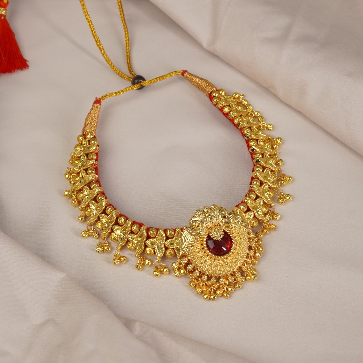 Maharashtrian Belpan Belpan Tik jewellery with peacock pendant