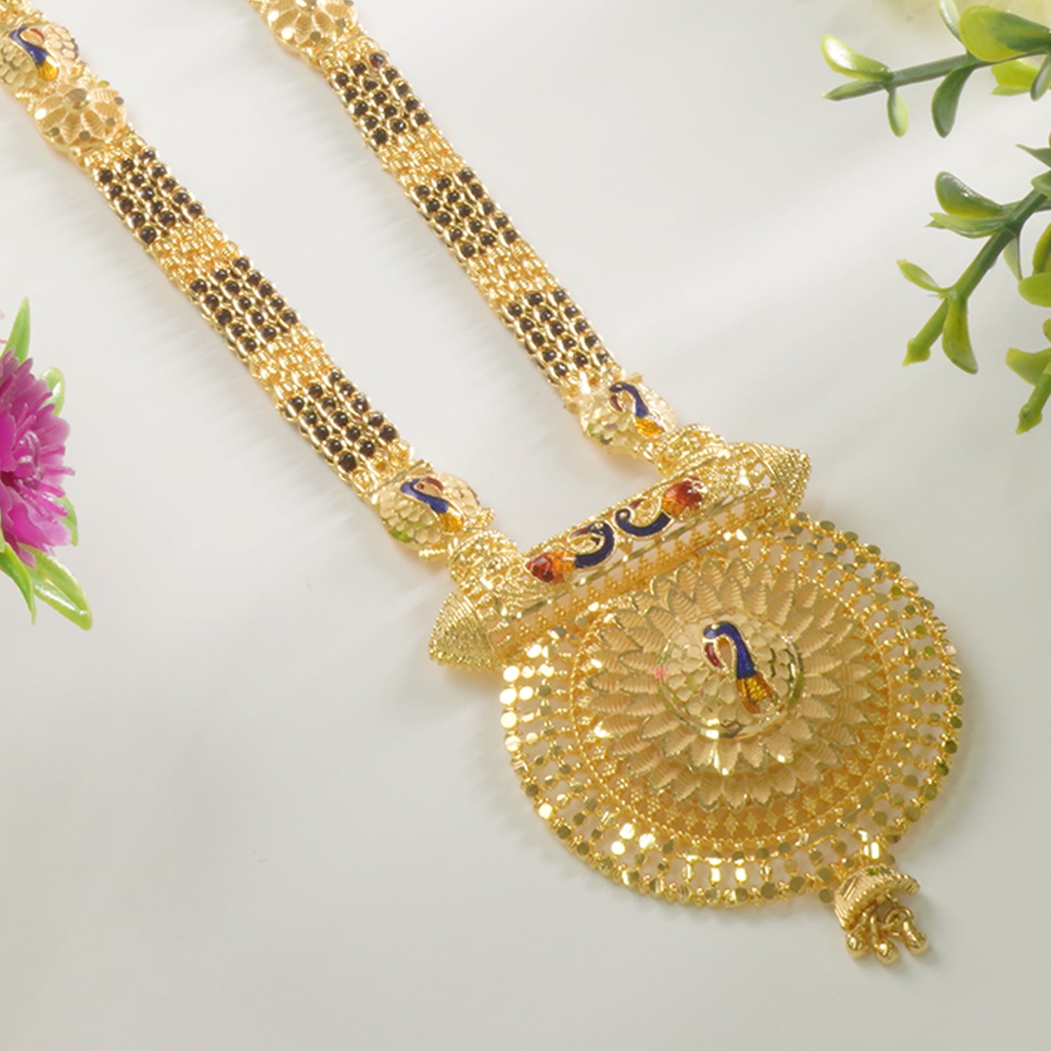 36" Forming Mangalsutra With Meena Peacock Design Online - 3 Padri