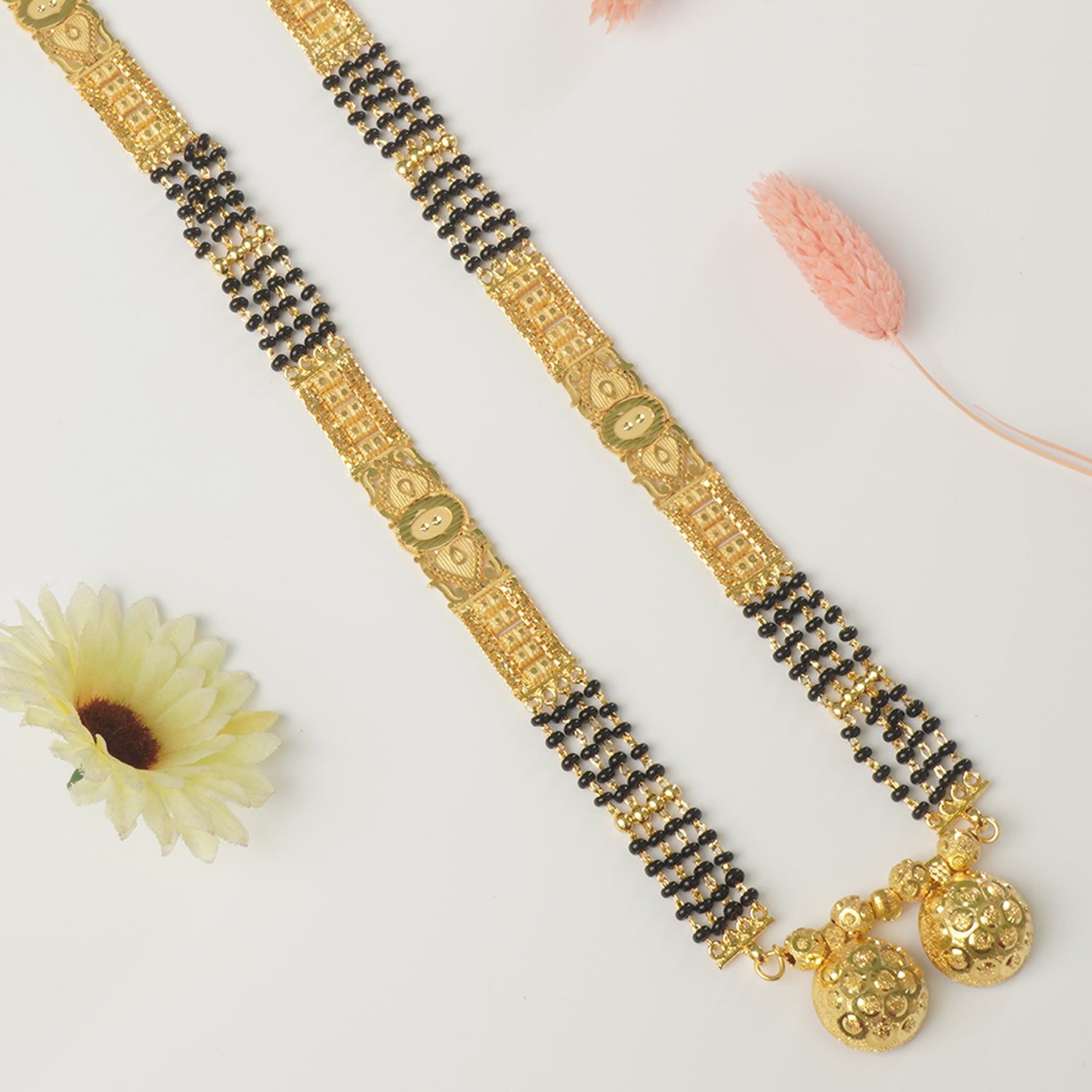 Shop Forming Gold Plated 34 Inches Long Patti Design Mangalsutra With Vati Pendant