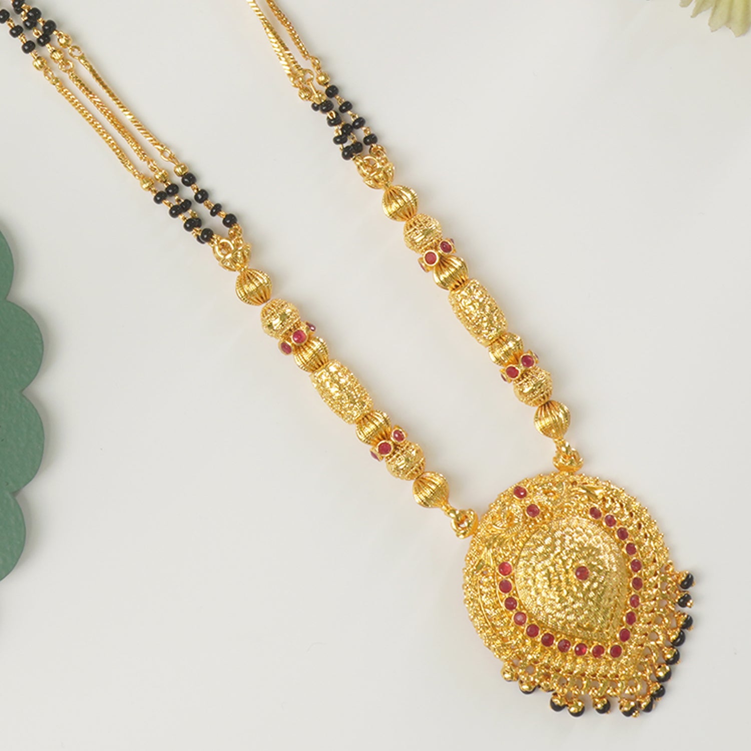 32 Inch One Gram Mangalsutra Design Online With Special Paan Pendant