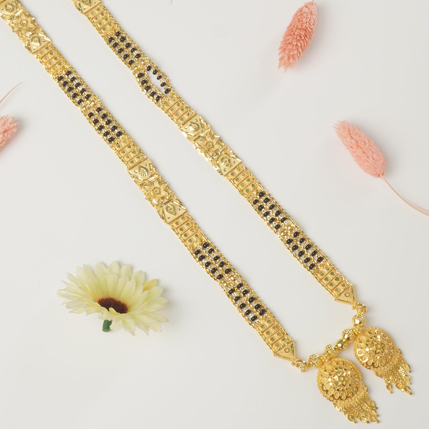 Shop Forming Gold Plated 34 Inches Long Patti Design Mangalsutra With Vati Pendant Design