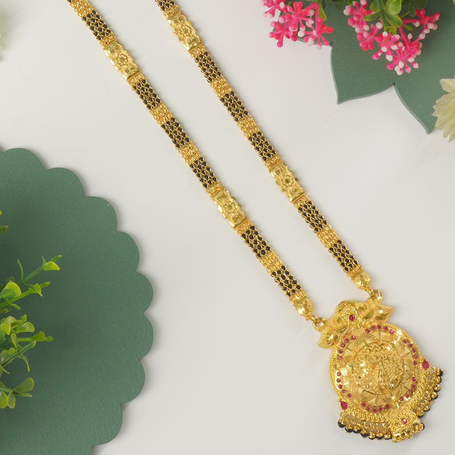 32 Inch One Gram Mangalsutra Design Online With Special Peacock Pendant