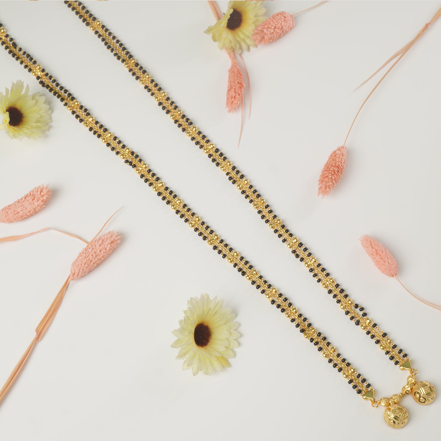 Shop Forming Gold Plated 30 Inches Long Kale Mani Mangalsutra Design  With Vati Pendant
