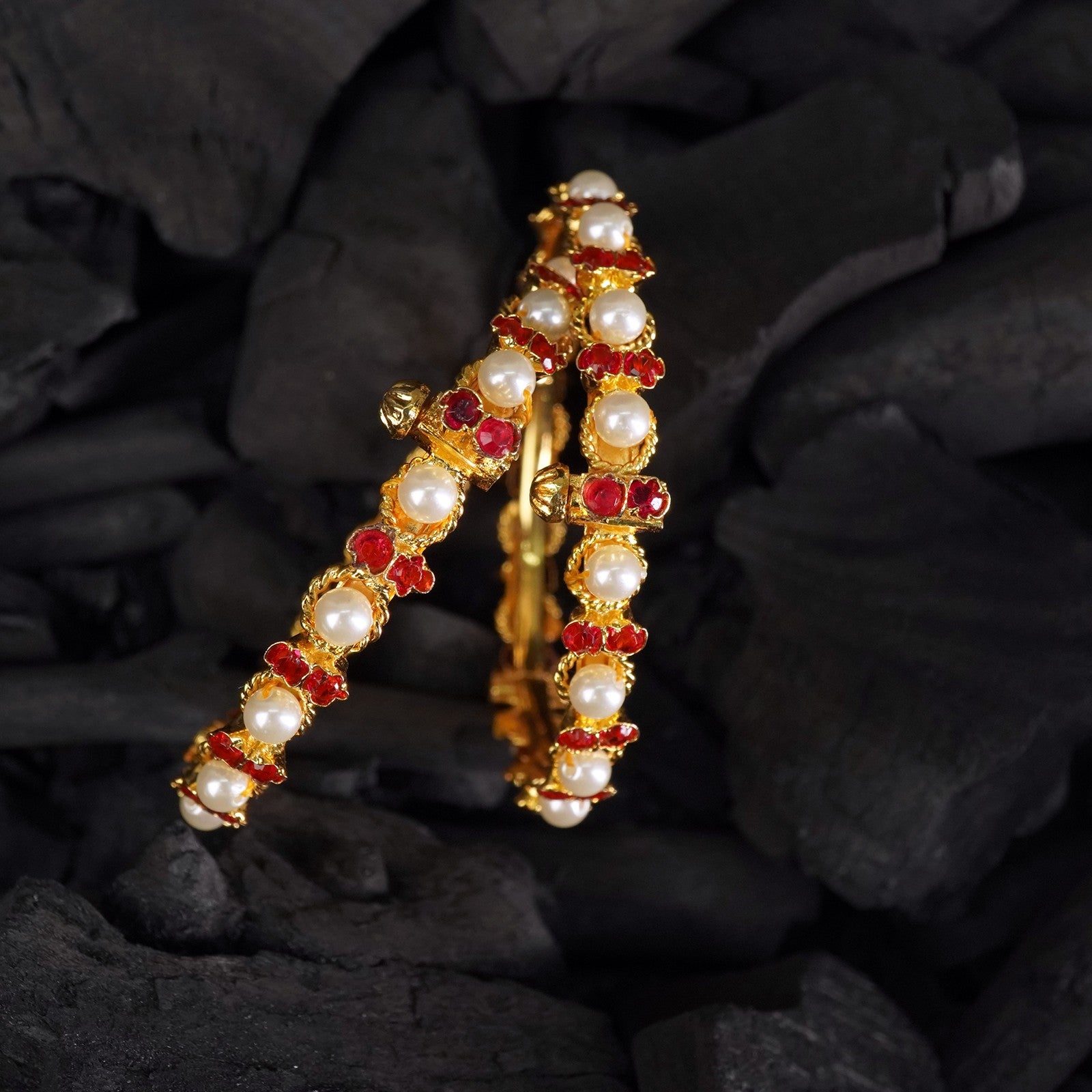 Moti Bangles Design With Red Stone