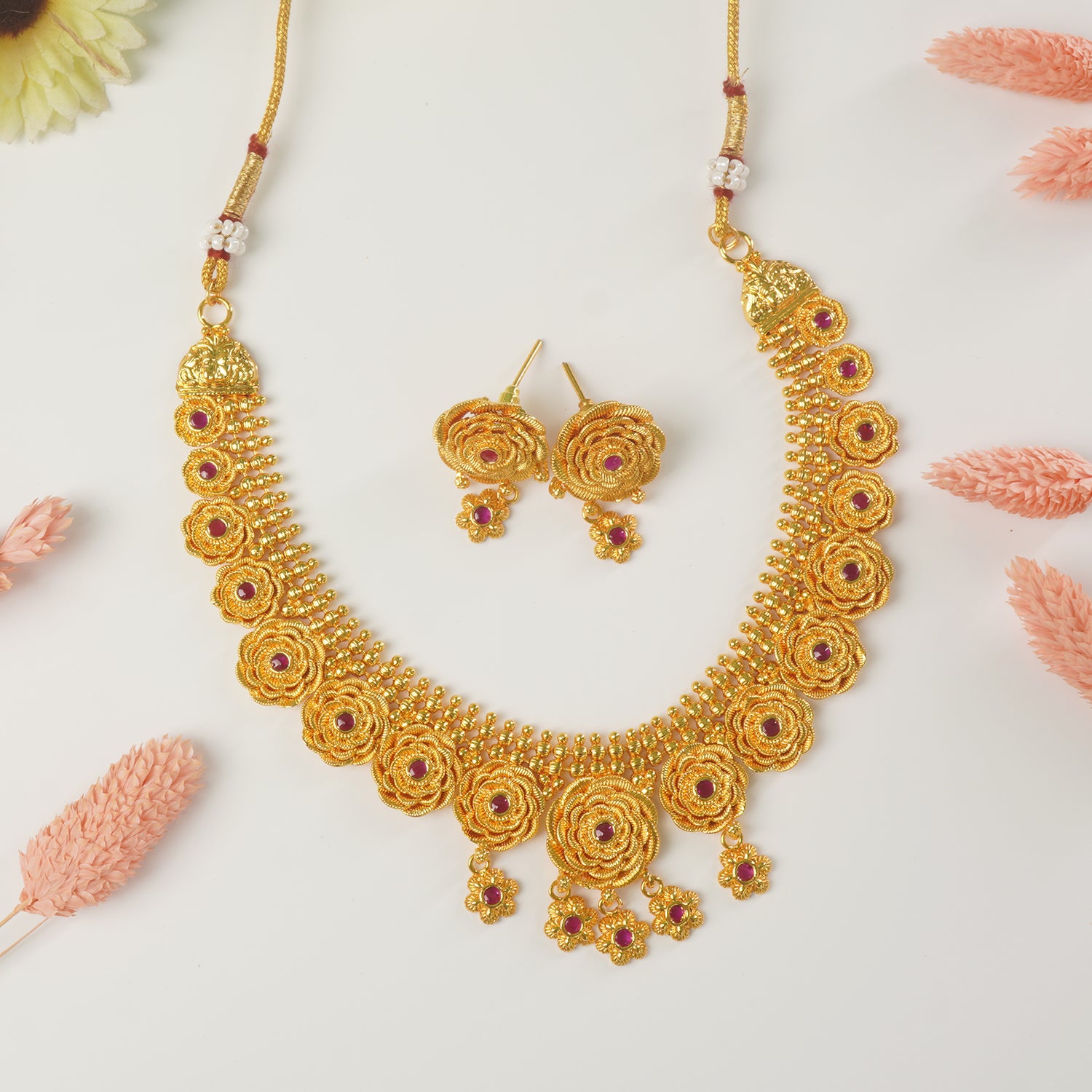 Shop Online One Gram Gold Plated Flower Necklace Design