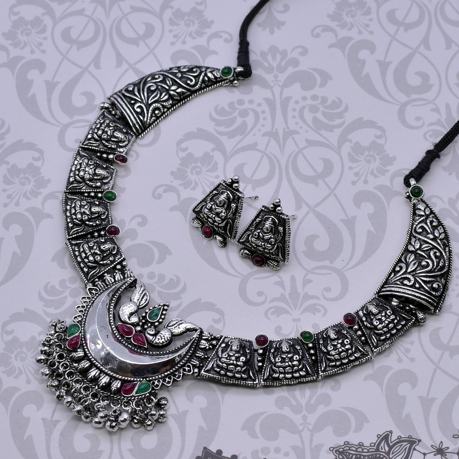 Oxidized samosa laxmi necklace