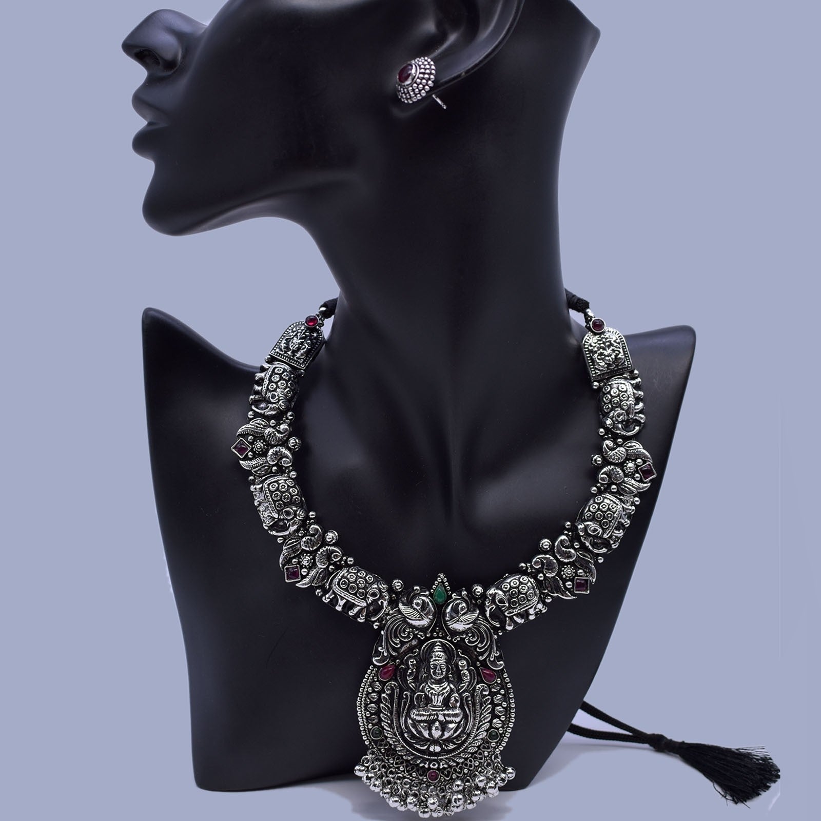 Oxidized hathi laxmi necklace