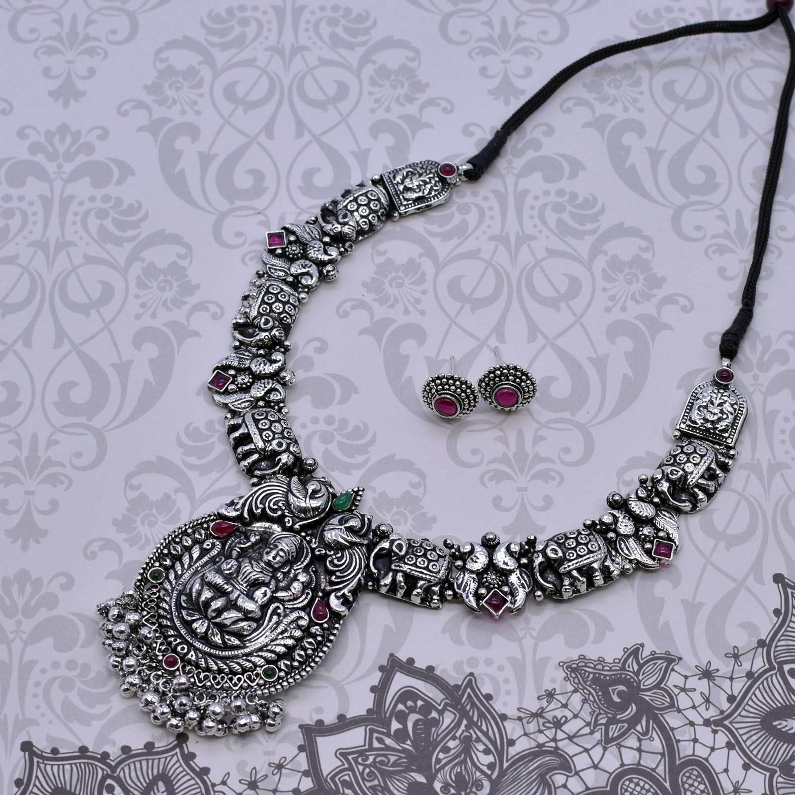 Oxidized hathi laxmi necklace