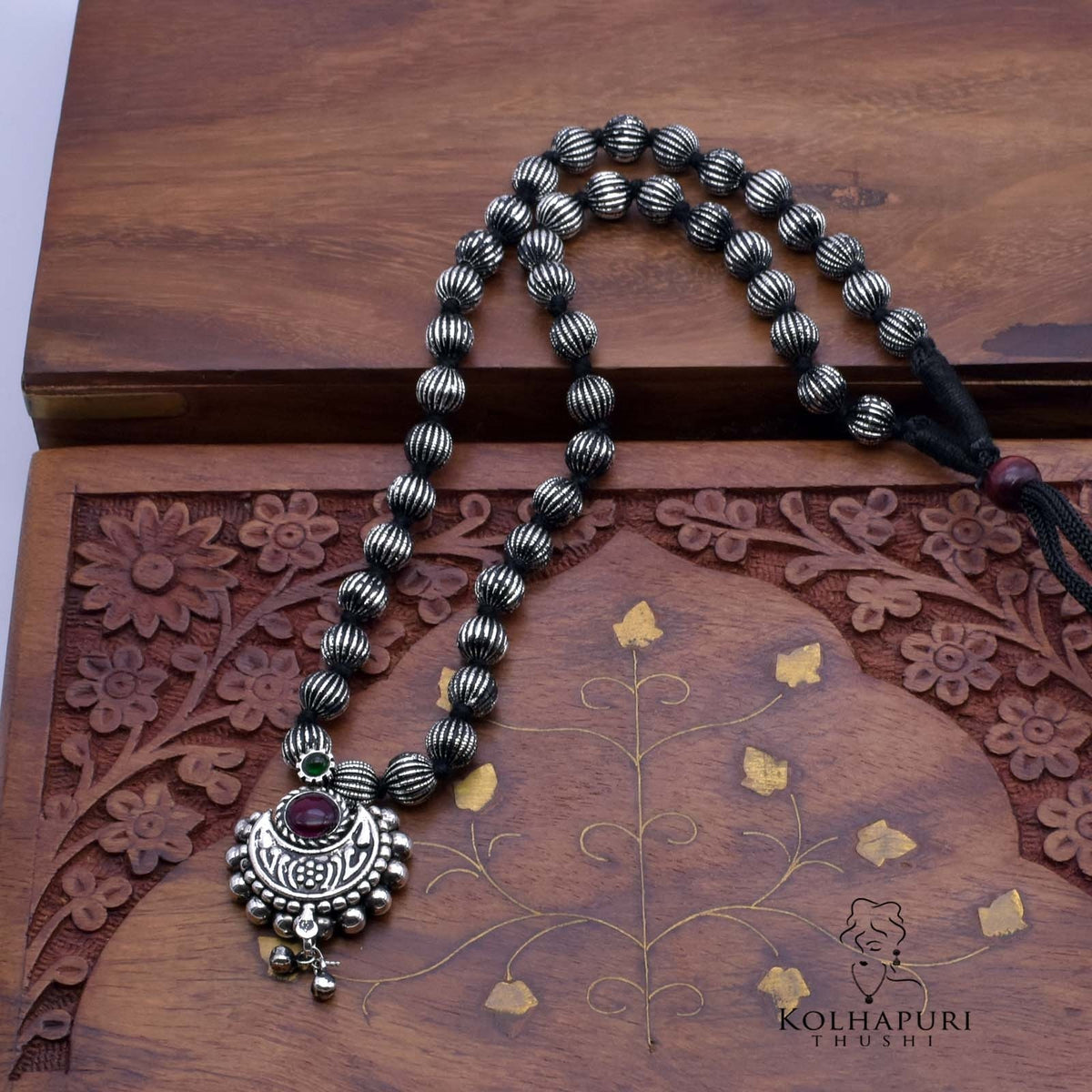 Oxidized javmala long chand pendant