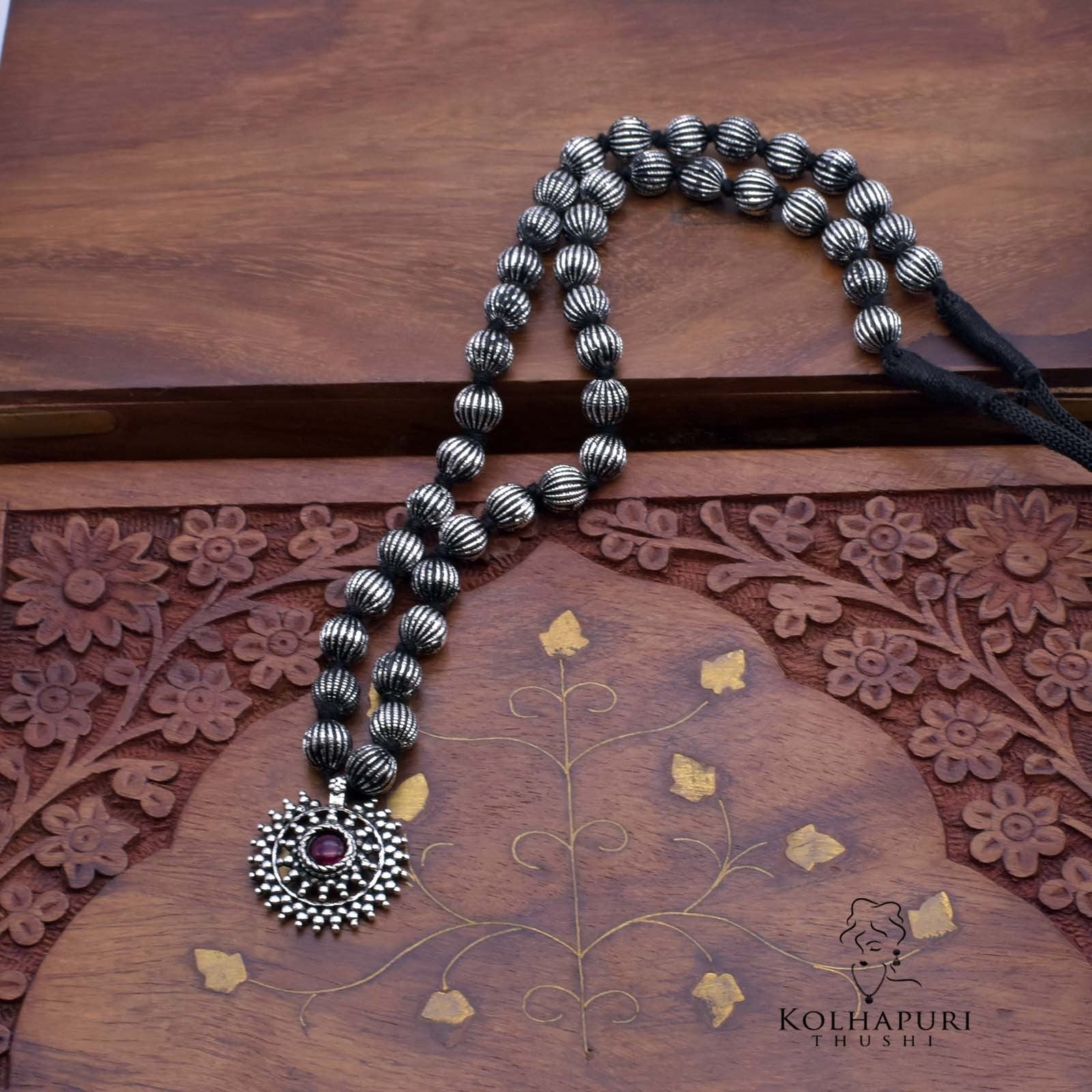 Oxidized javmala long rava pendant