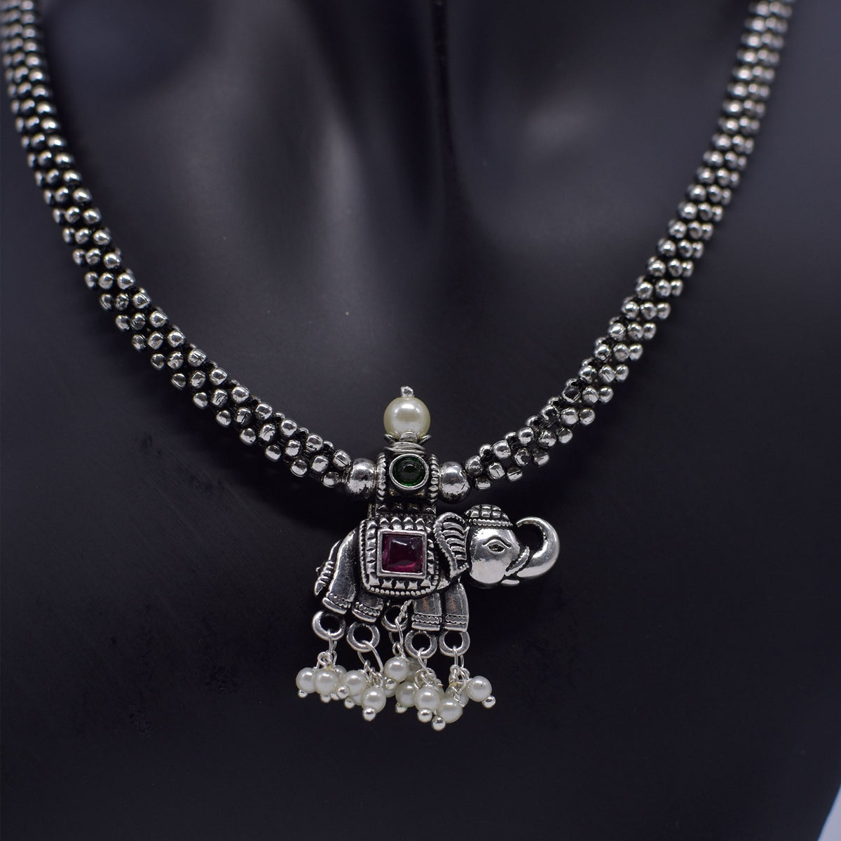 Oxidized Kolhapuri thushi hathi pendant