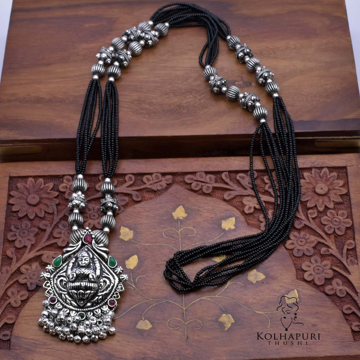 Oxidized topra mala short antique double laxmi pendant