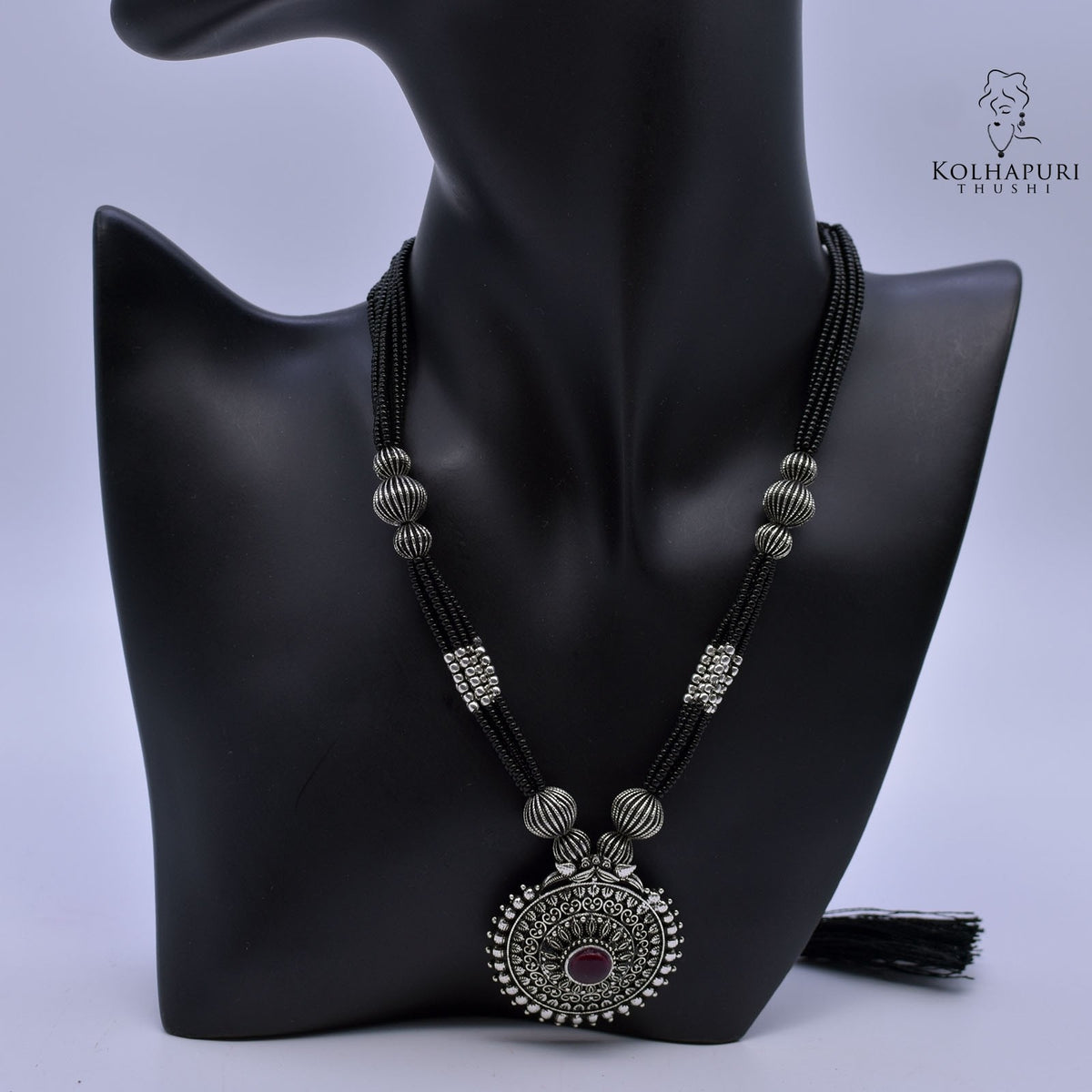 Oxidized manchali vrundagini design rava peacock pendal