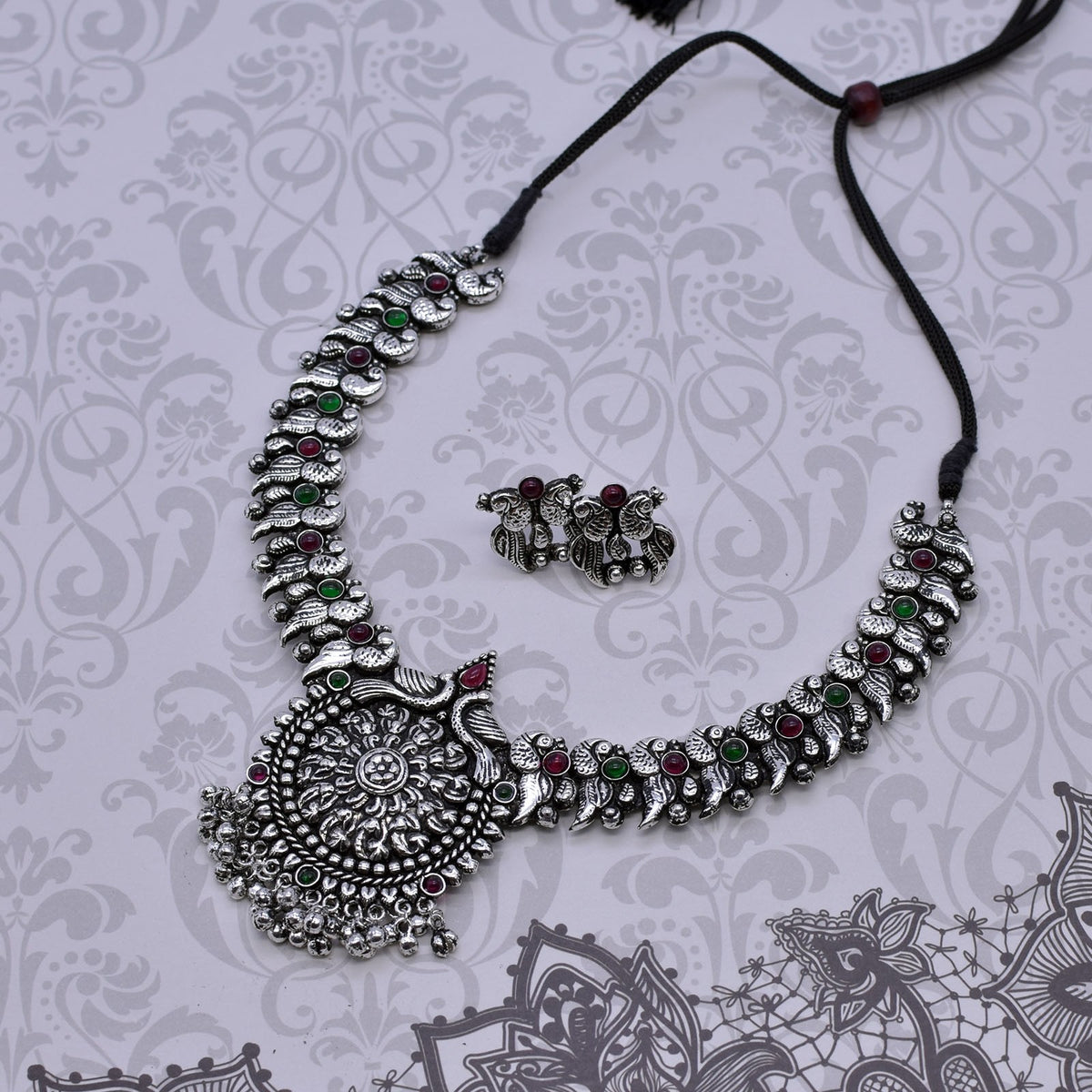 Oxidized peacock necklace