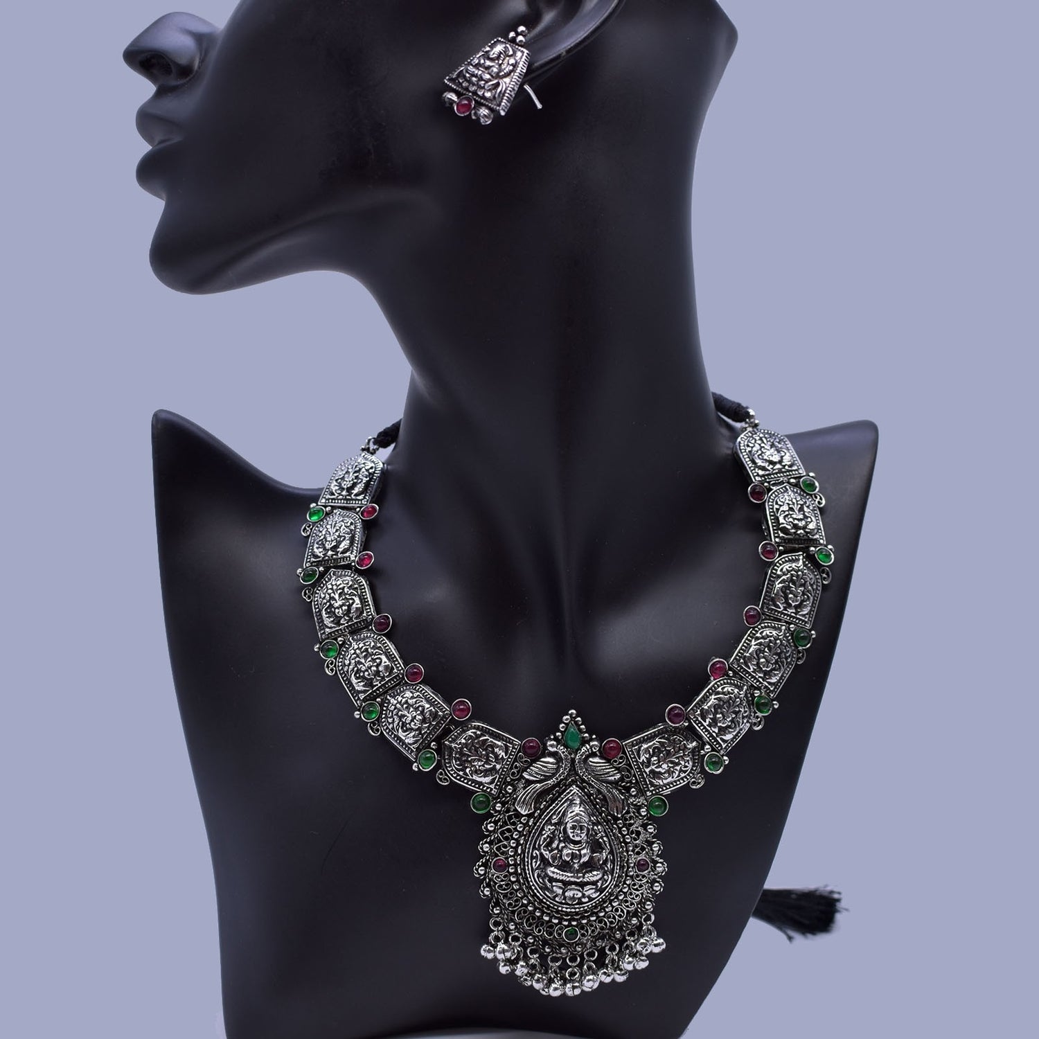 Oxidized samosa laxmi necklace