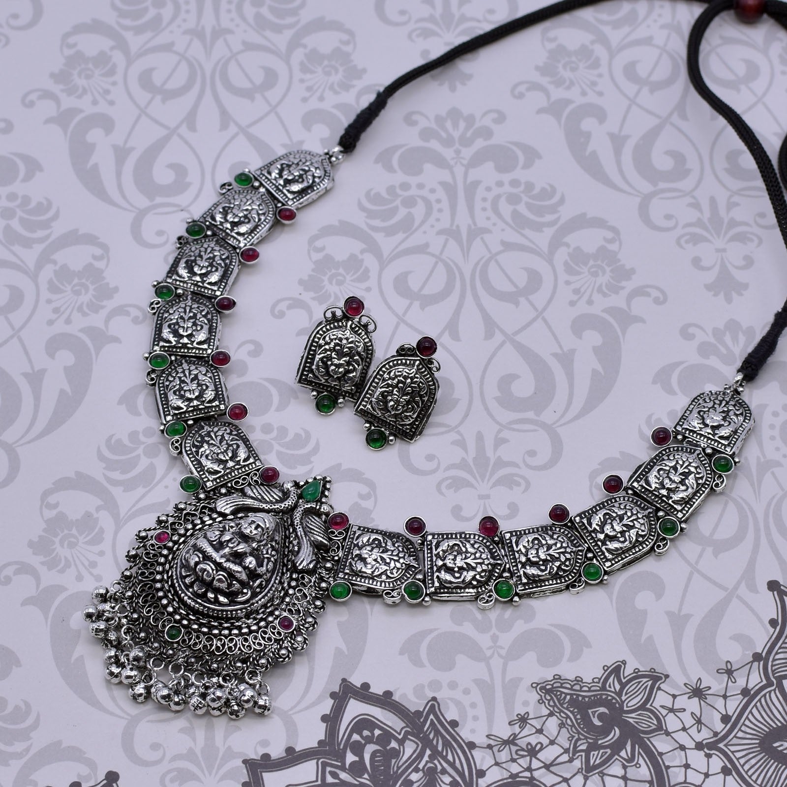 Oxidized samosa laxmi necklace