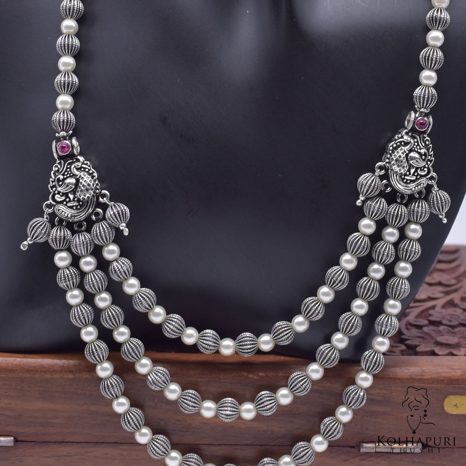 Oxidized triveni haar ekeri peacock design