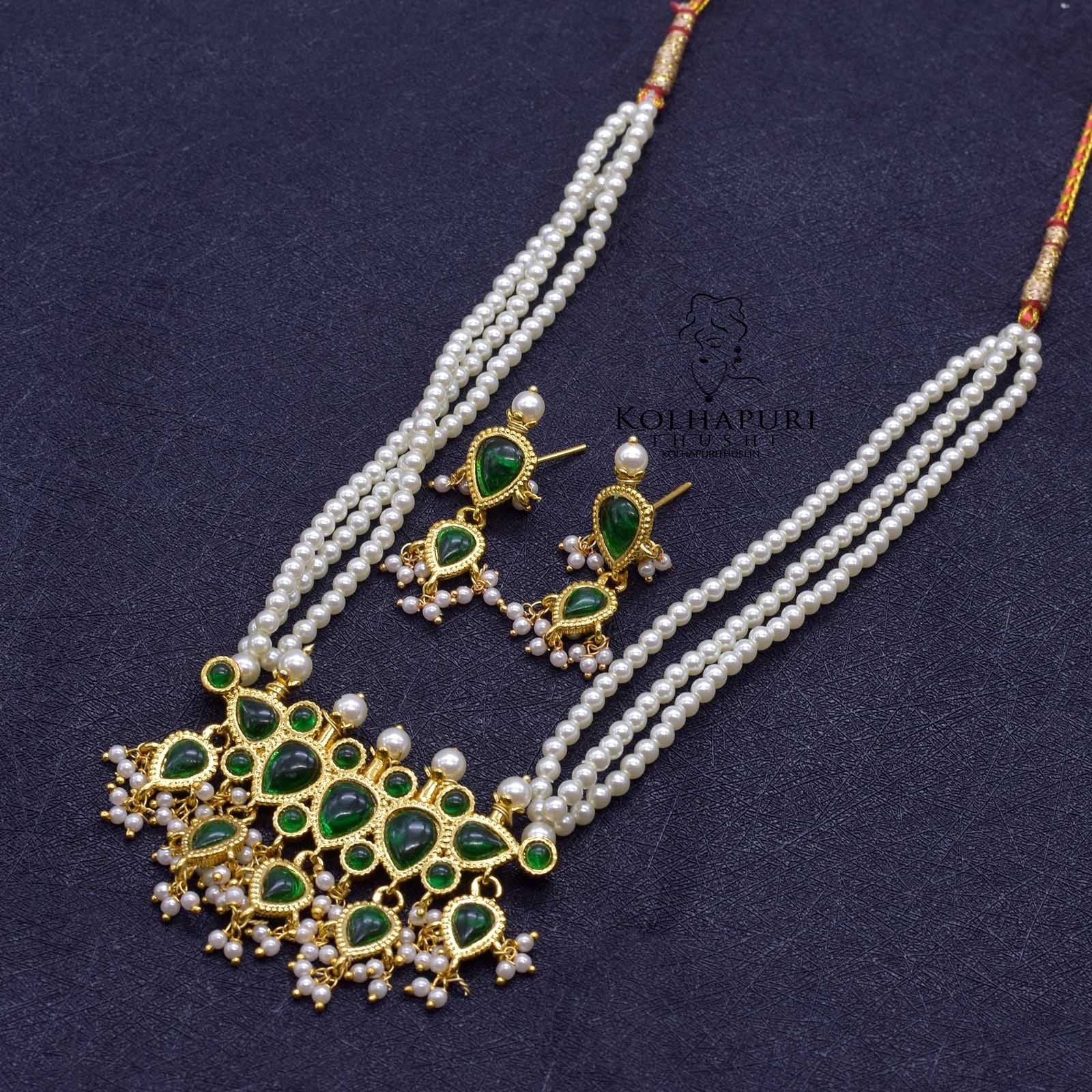 tanmani moti haar green pendant