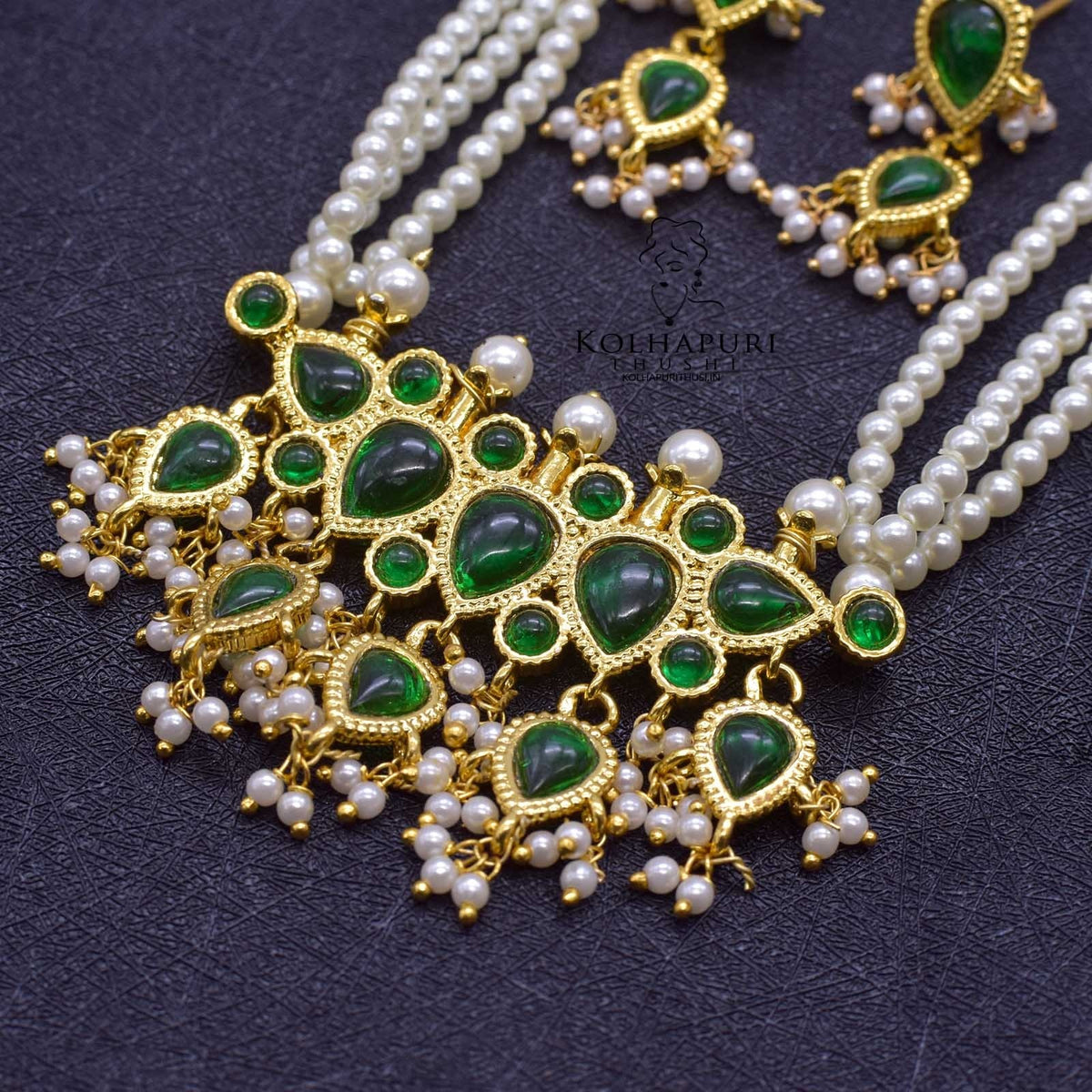 Pota tanmani moti haar green with earrings