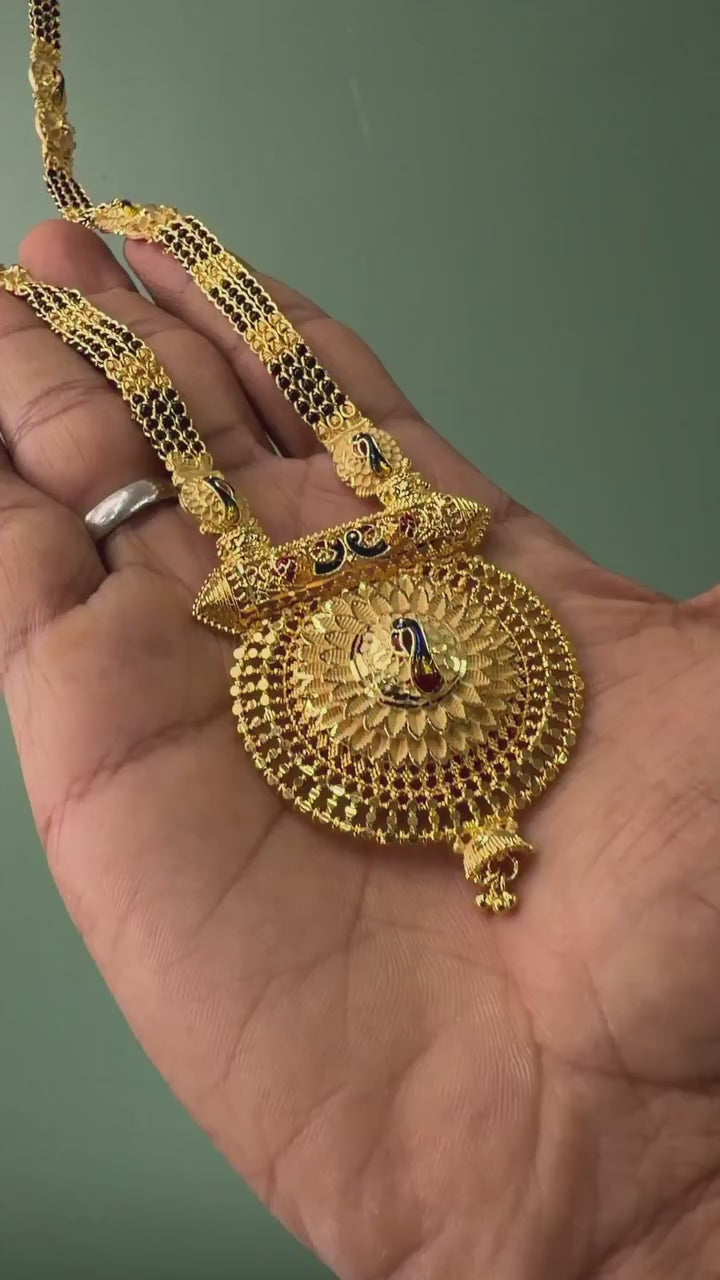 36" Forming Mangalsutra With Meena Peacock Design Online - 3 Padri
