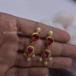 Puneri Khod Red Pendant With Earrings