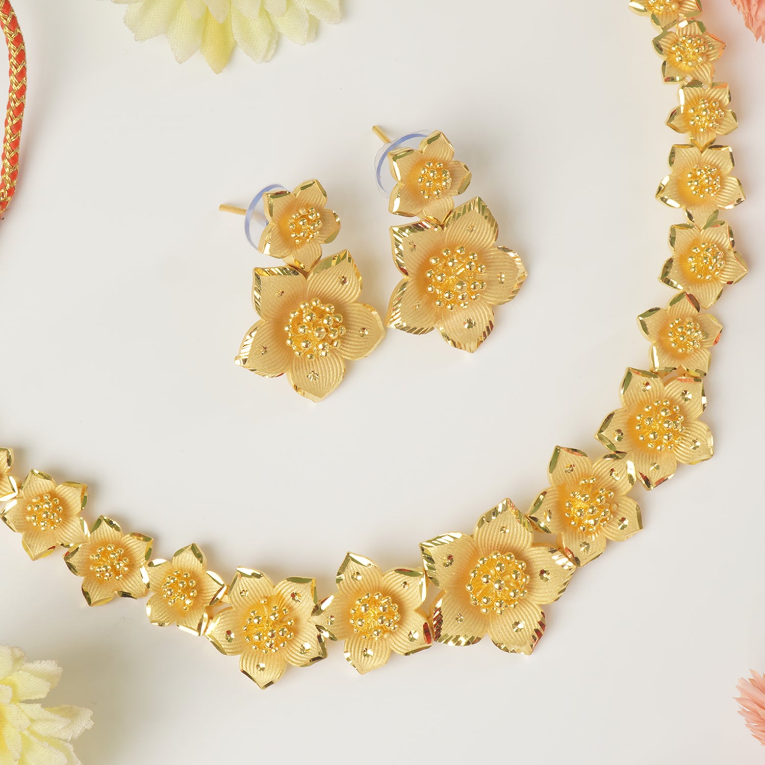 Buy And Shop Online Forming Fancy Flower Haar Design With Earrings