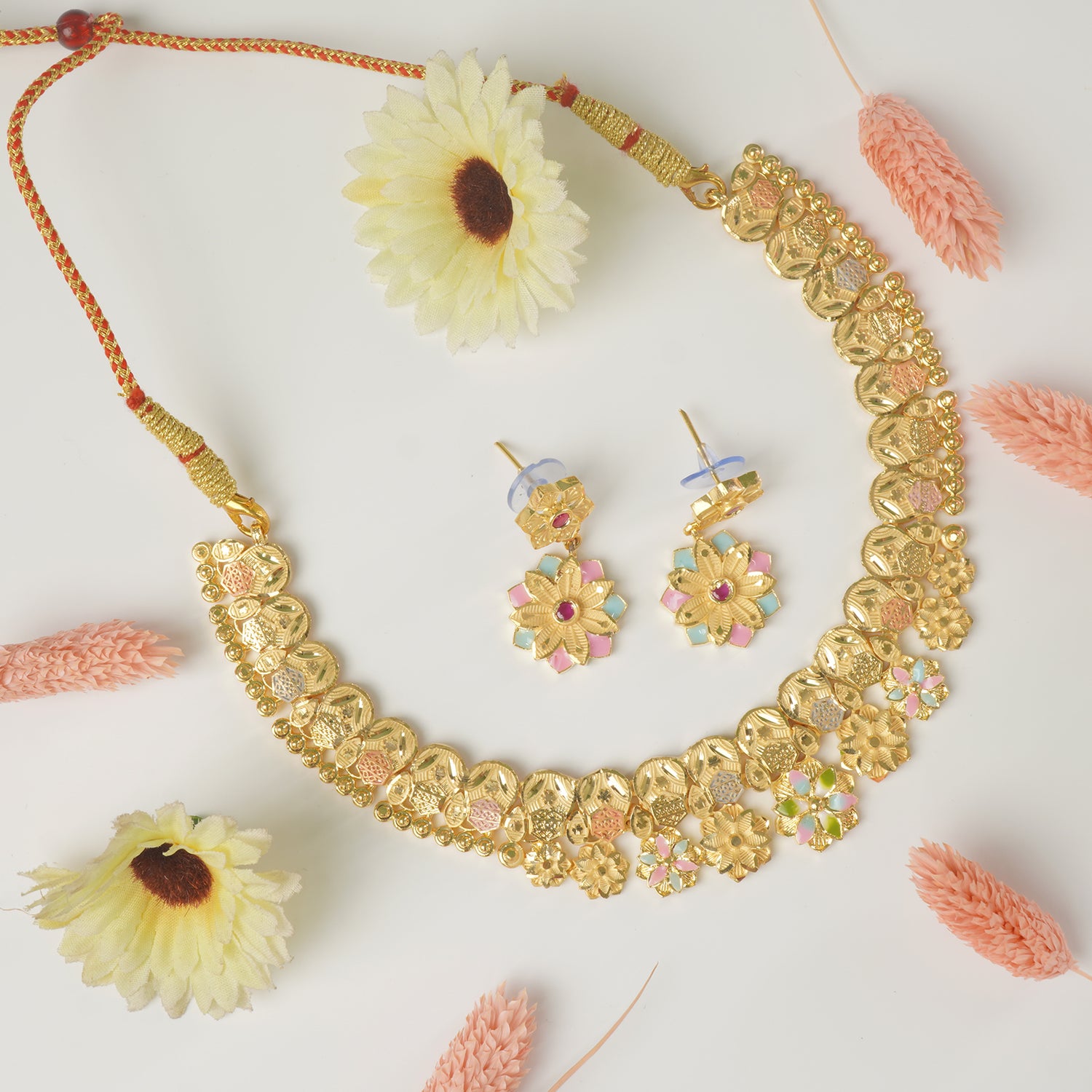 Buy And Shop Online Forming Fancy Meena Haar Designs With Earrings