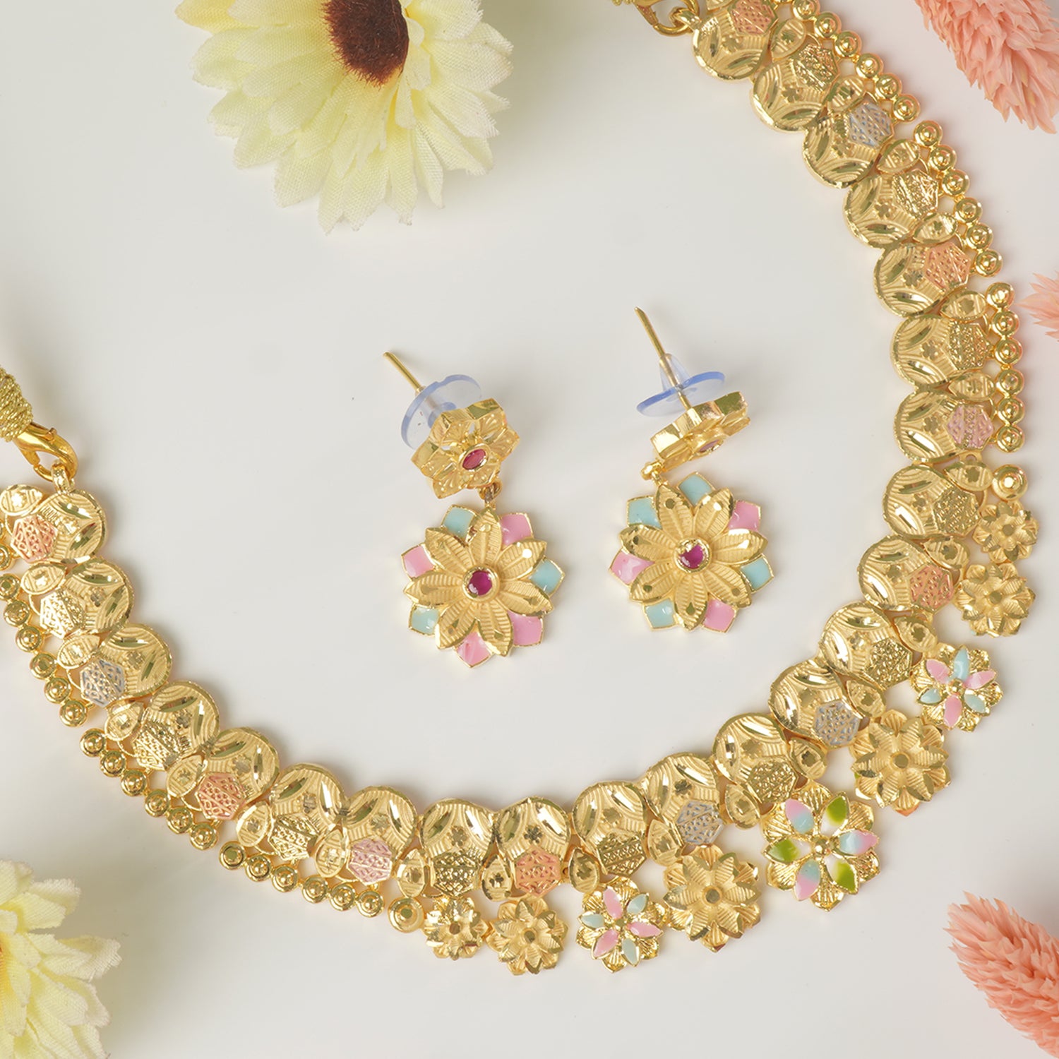 Buy And Shop Online Forming Fancy Meena Haar Designs With Earrings