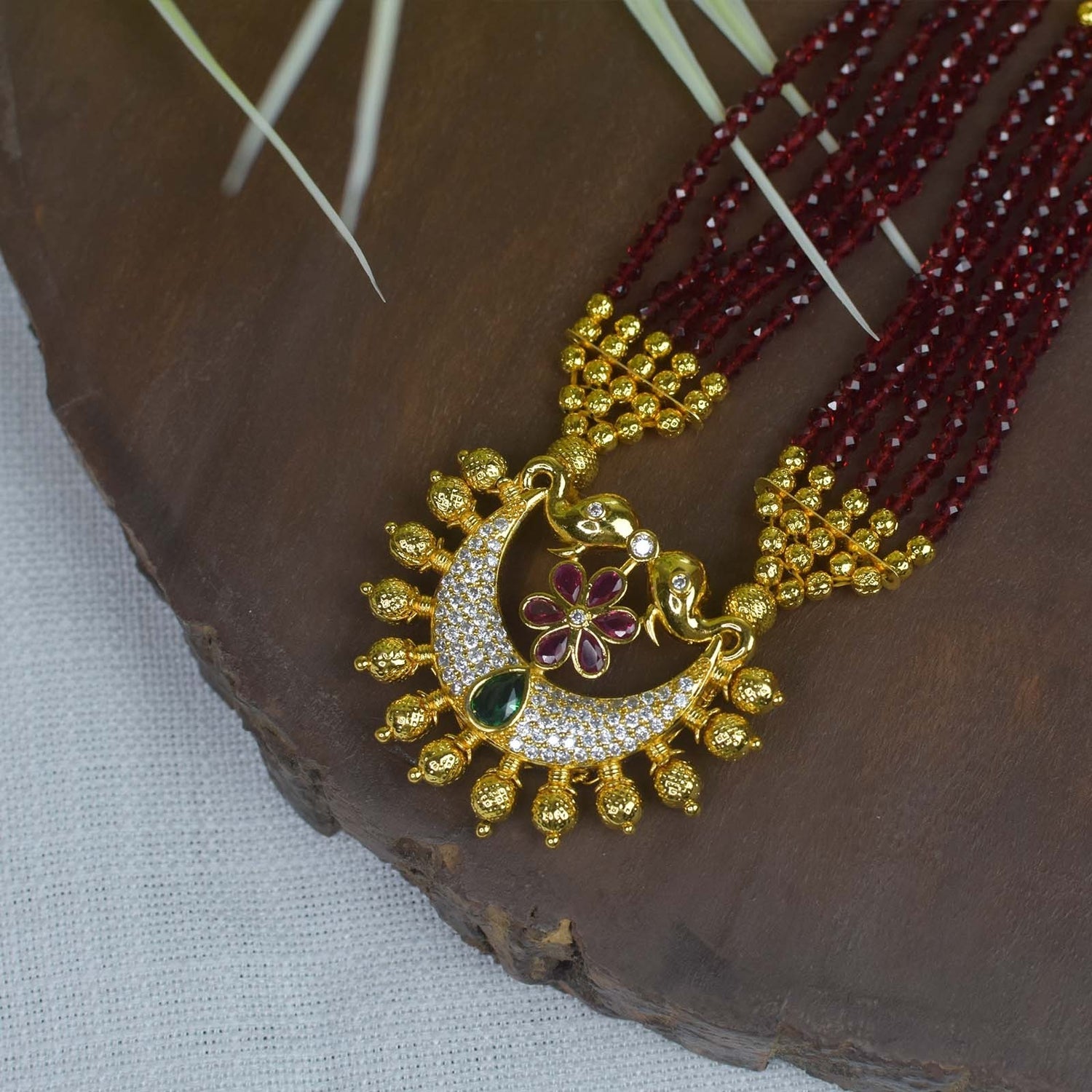 Red Crystal long karwari hathi pendant with earings