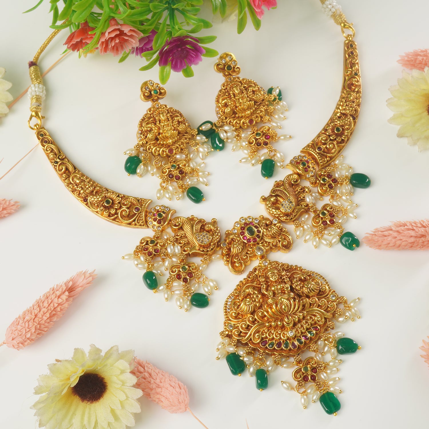 Gold Plated South Indian Temple Jewellery Necklace Design